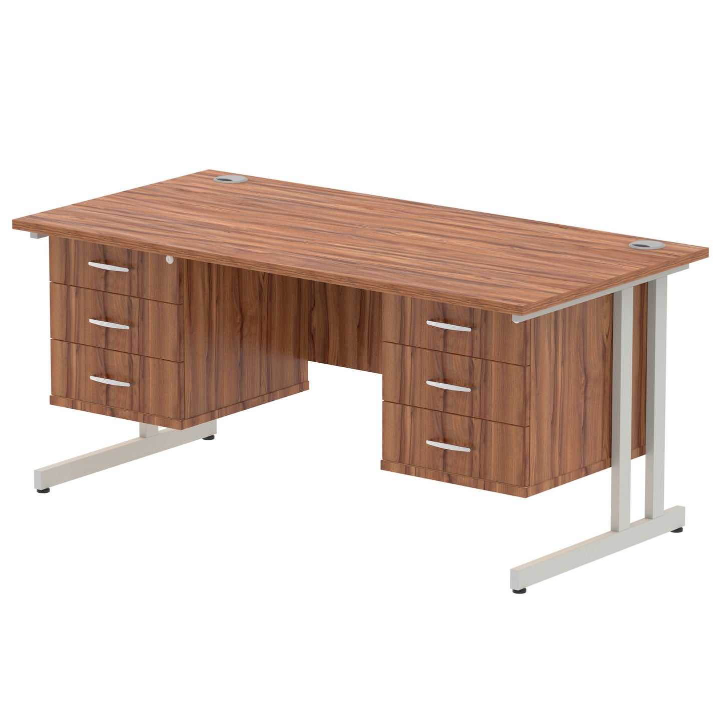 Impulse Cantilever Straight Desk With Two Fixed Pedestal - 1600mm - Multiple Colour Options