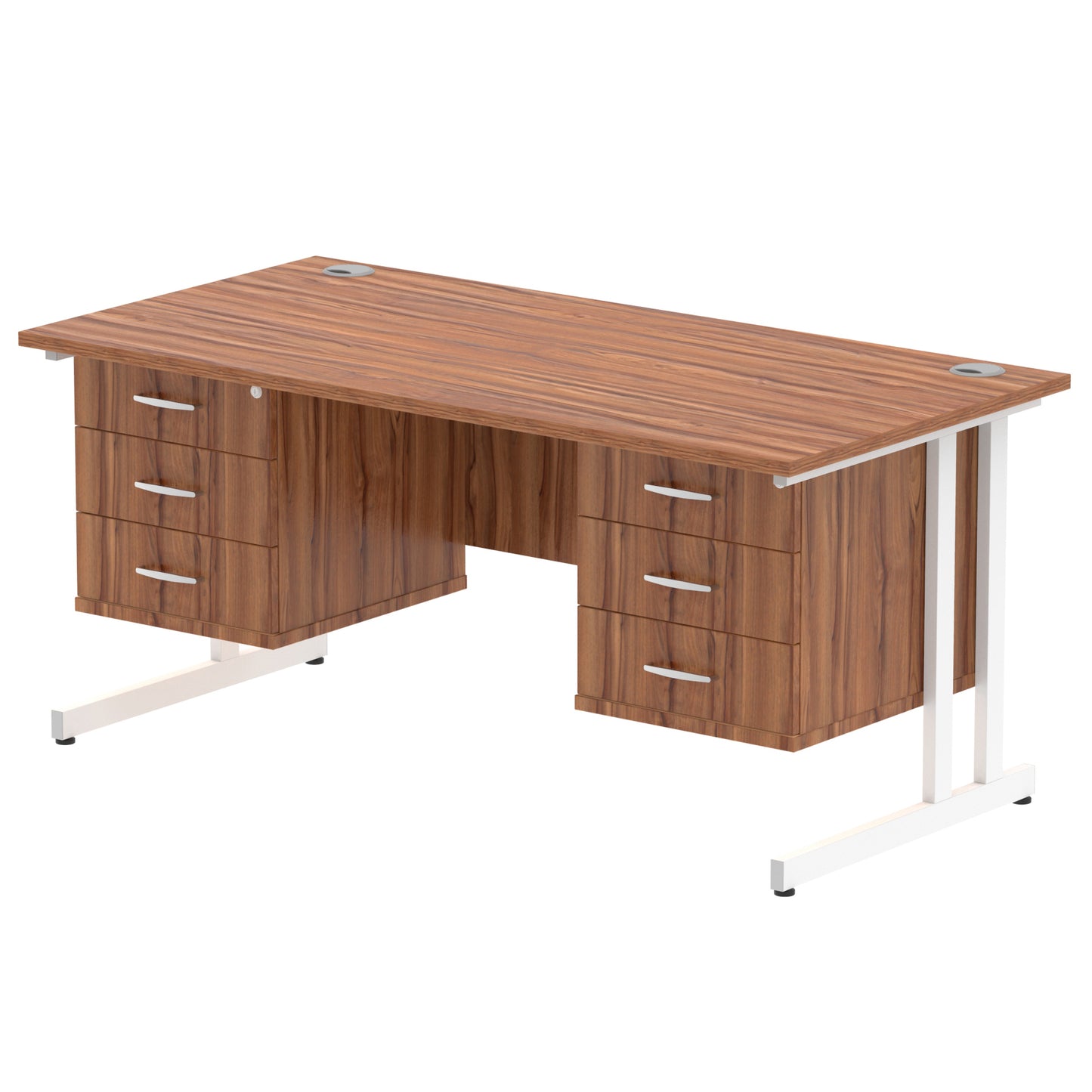Impulse Cantilever Straight Desk With Two Fixed Pedestal - 1600mm - Multiple Colour Options