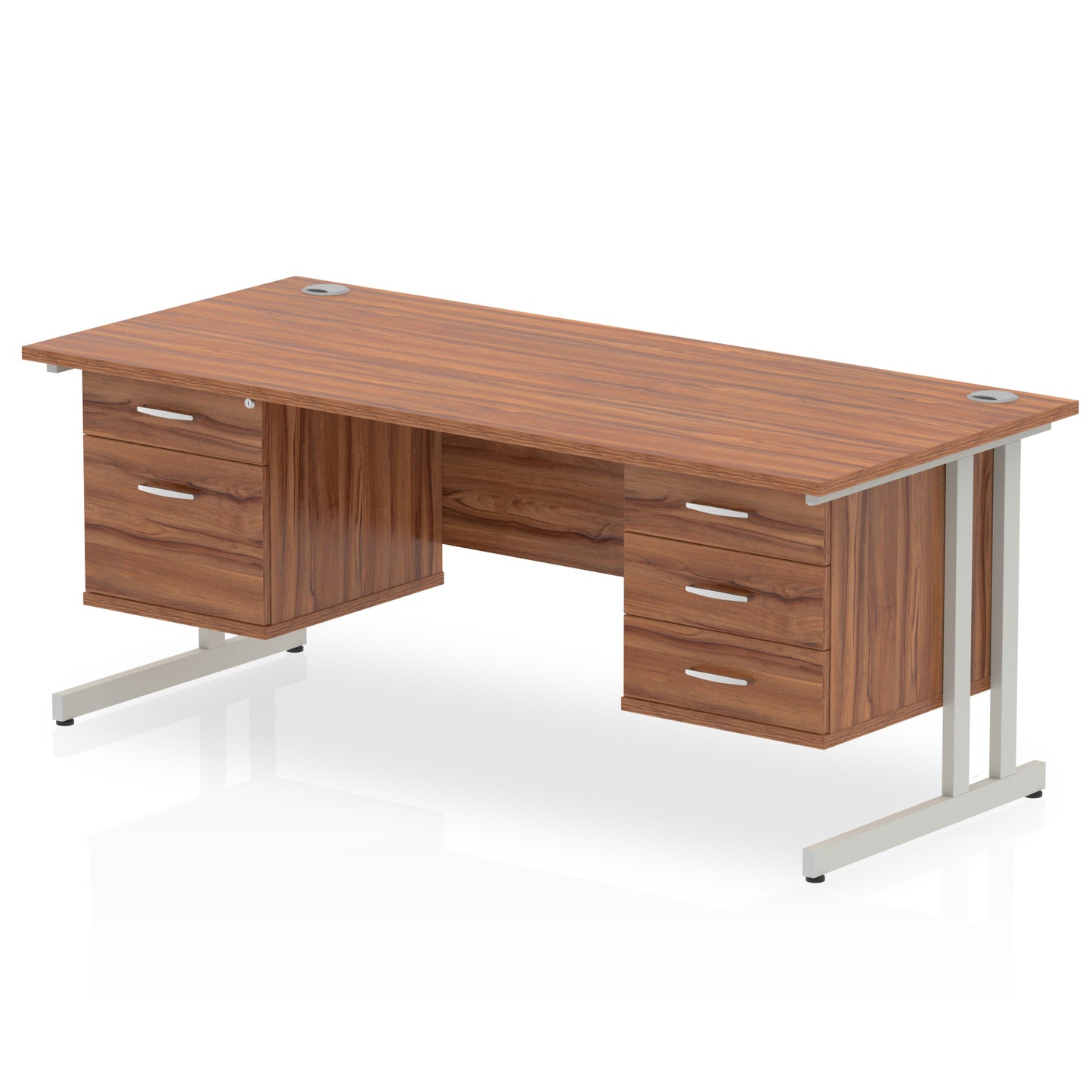 Impulse Cantilever Straight Desk With Two Fixed Pedestal - 1600mm - Multiple Colour Options