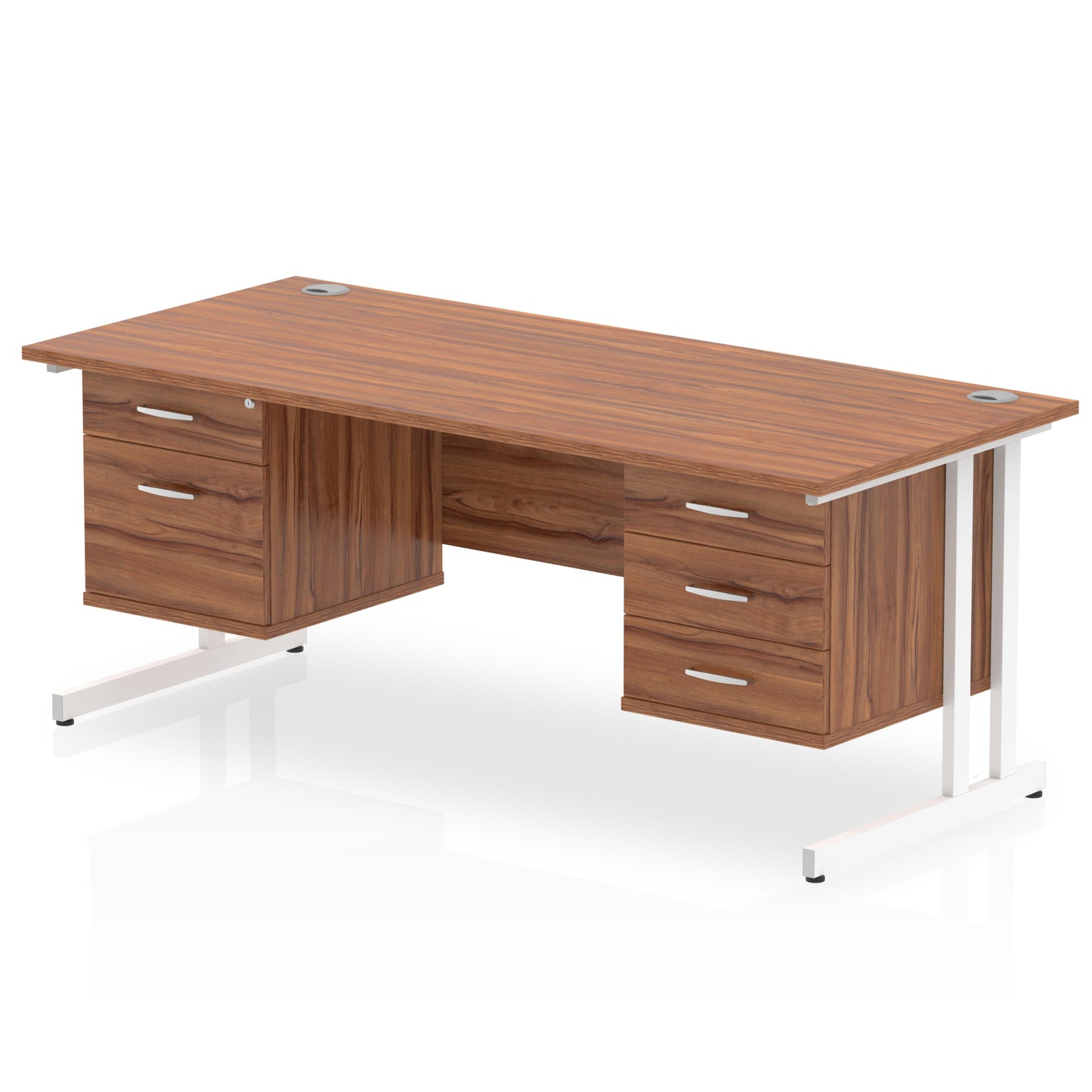 Impulse Cantilever Straight Desk With Two Fixed Pedestal - 1600mm - Multiple Colour Options