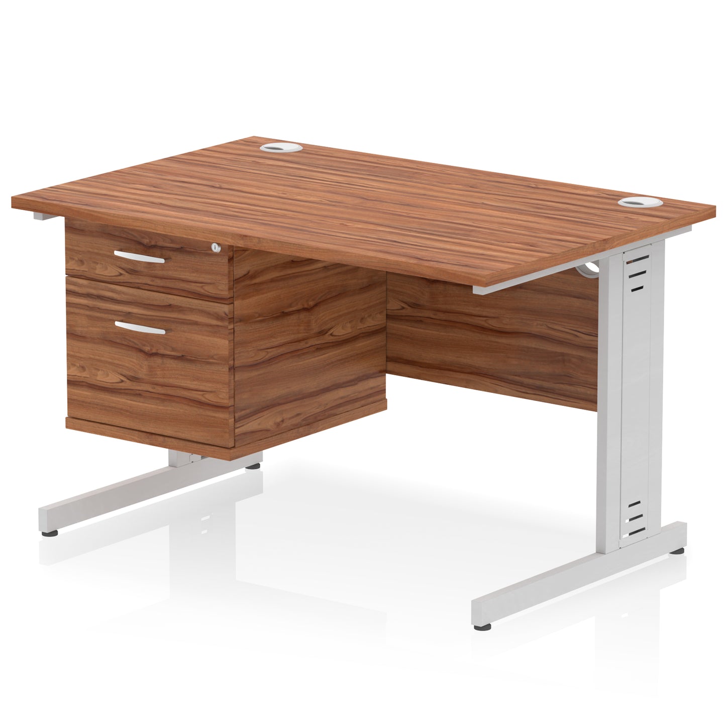 Impulse Cable Managed Straight Desk With Single Fixed Pedestal - 1200mm - Multiple Colour Options