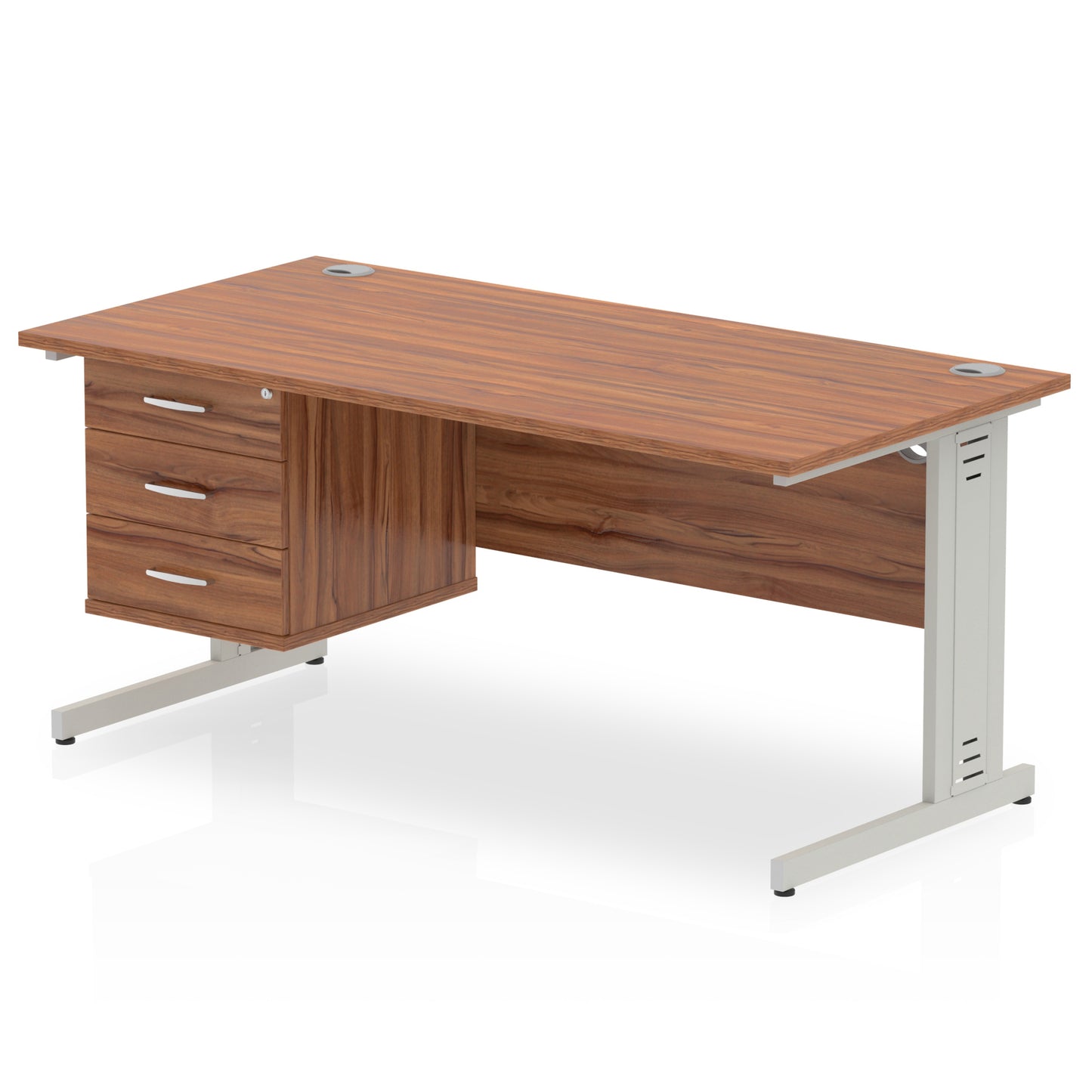 Impulse Cable Managed Straight Desk With Single Fixed Pedestal - 1600mm - Multiple Colour Options