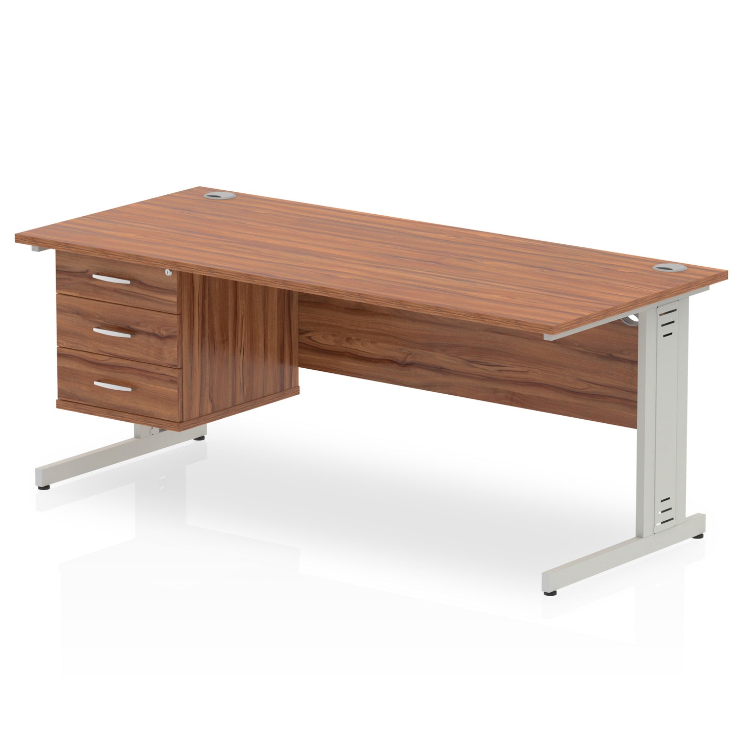 Impulse Cable Managed Straight Desk With Single Fixed Pedestal - 1800mm - Multiple Colour Options