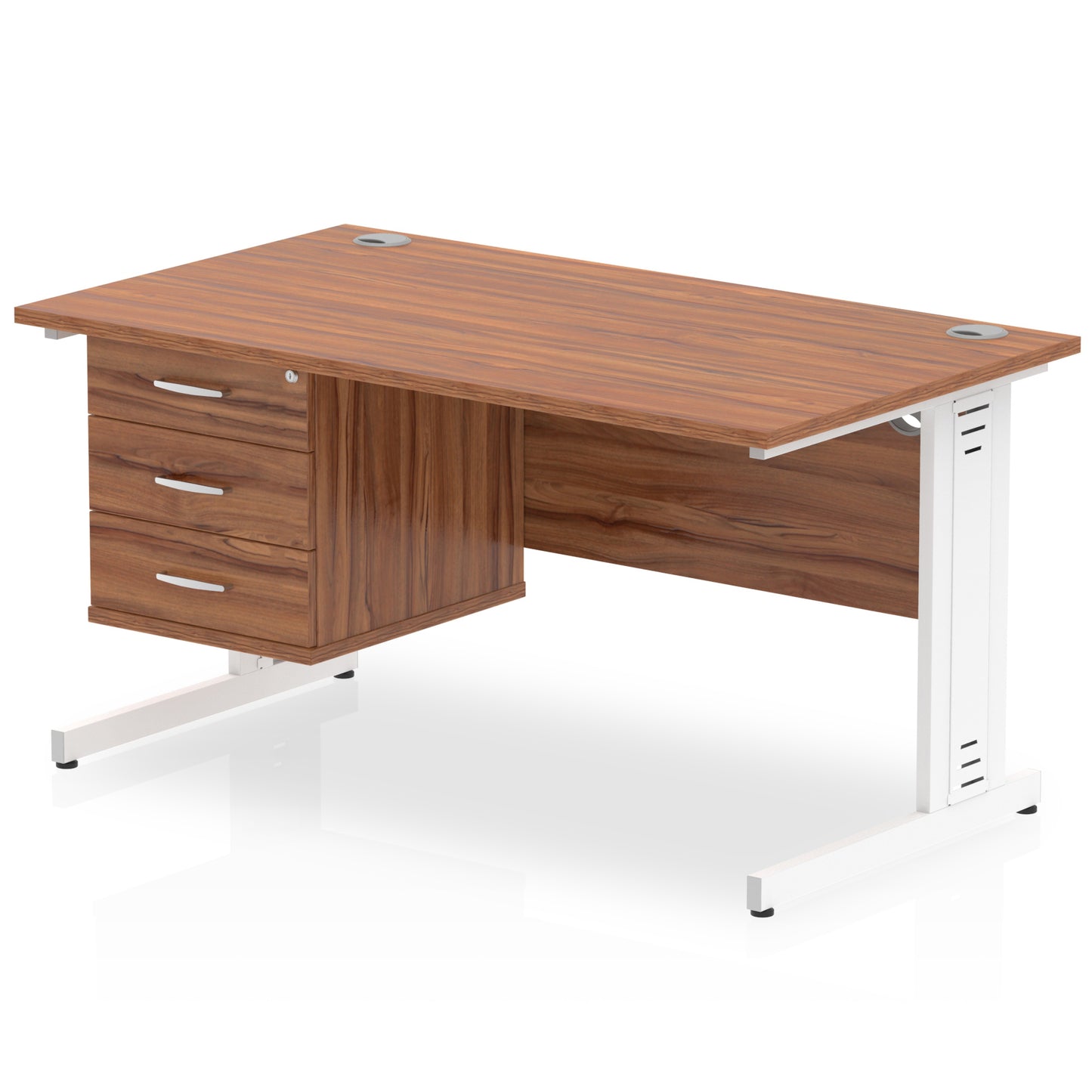 Impulse Cable Managed Straight Desk With Single Fixed Pedestal - 1400mm - Multiple Colour Options