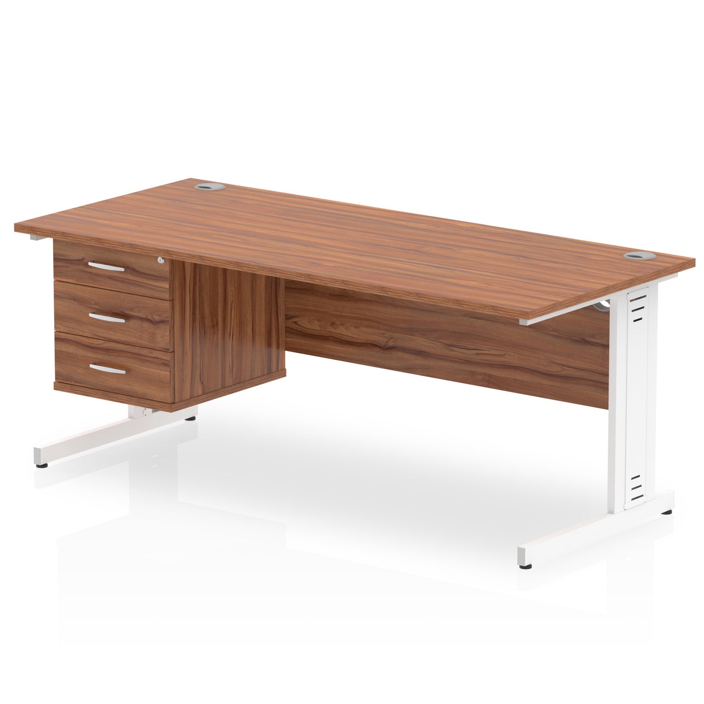 Impulse Cable Managed Straight Desk With Single Fixed Pedestal - 1800mm - Multiple Colour Options