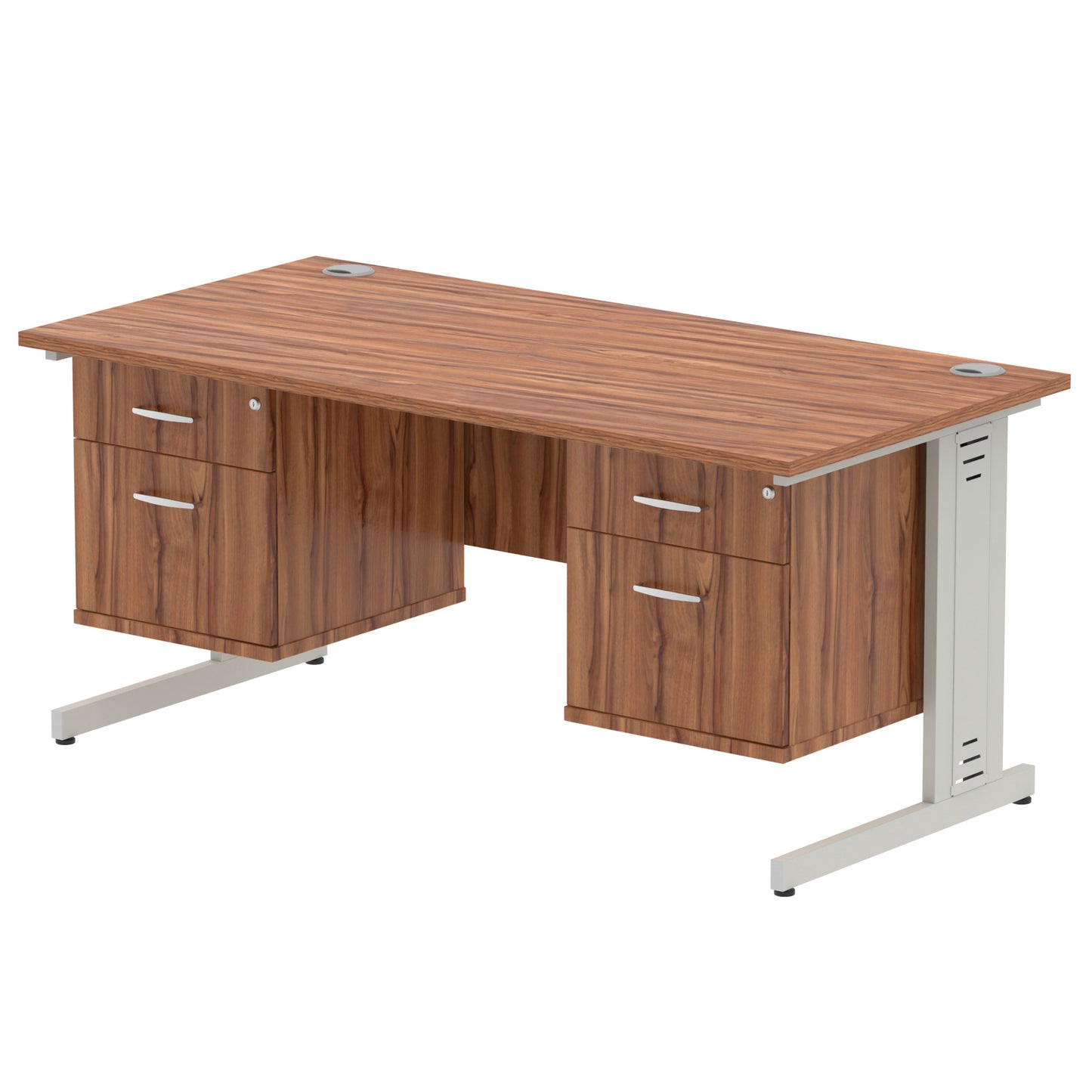 Impulse Cable Managed Straight Desk With Two Fixed Pedestal - 1600mm - Multiple Colour Options