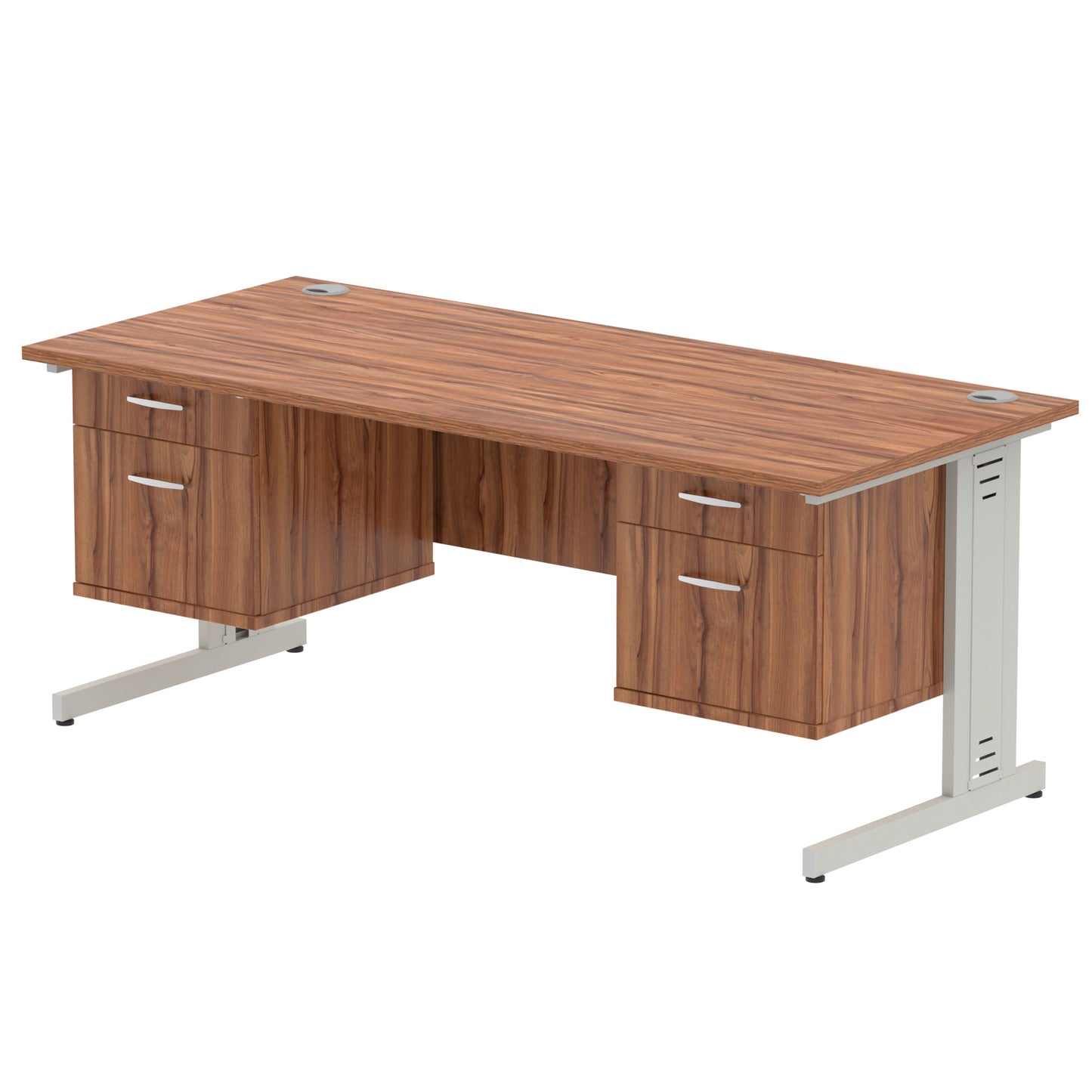 Impulse Cable Managed Straight Desk With Two Fixed Pedestal - 1800mm - Multiple Colour Options