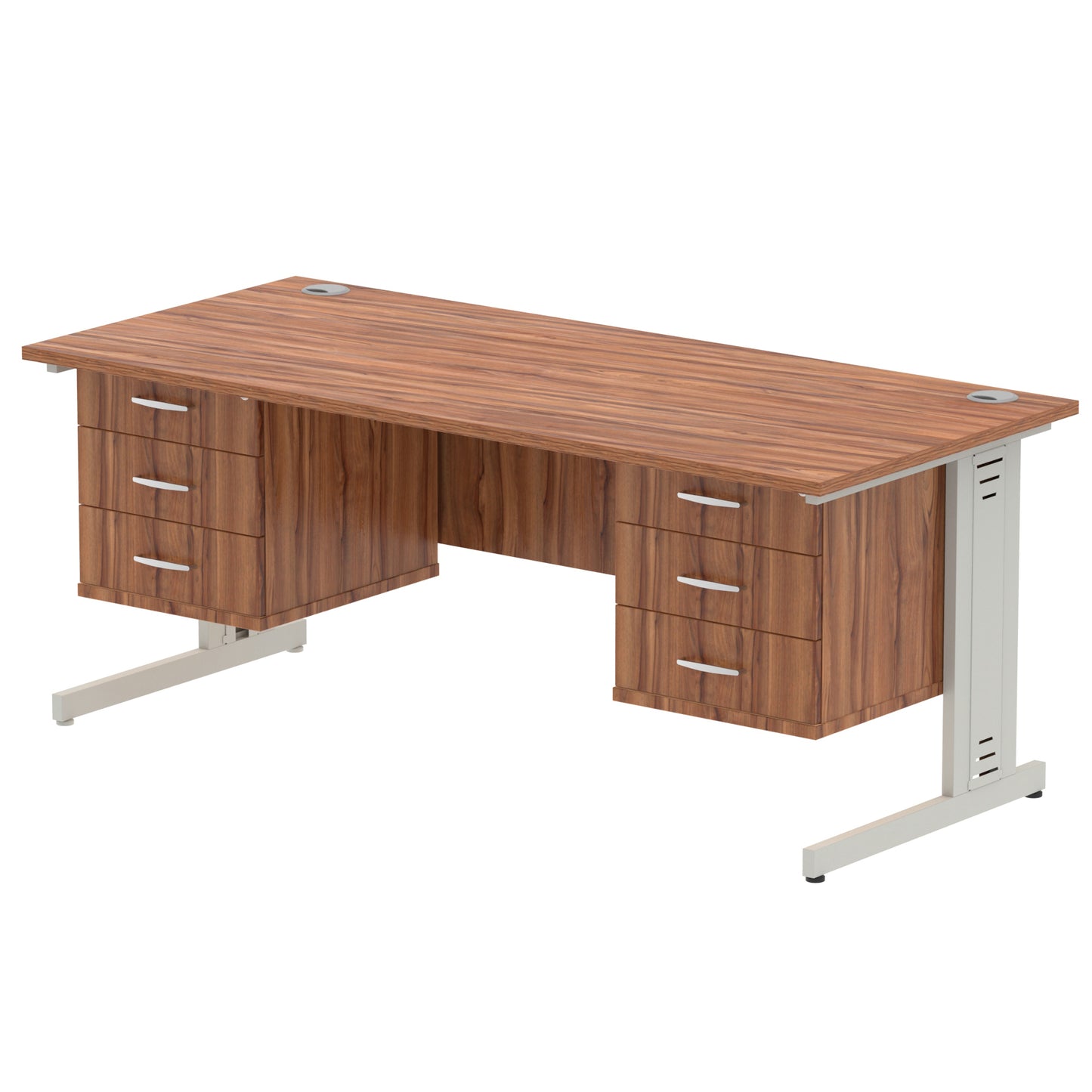 Impulse Cable Managed Straight Desk With Two Fixed Pedestal - 1800mm - Multiple Colour Options