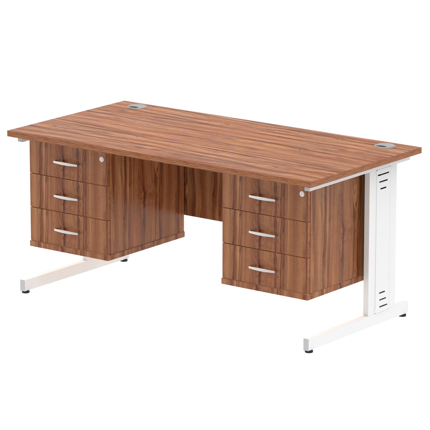 Impulse Cable Managed Straight Desk With Two Fixed Pedestal - 1600mm - Multiple Colour Options