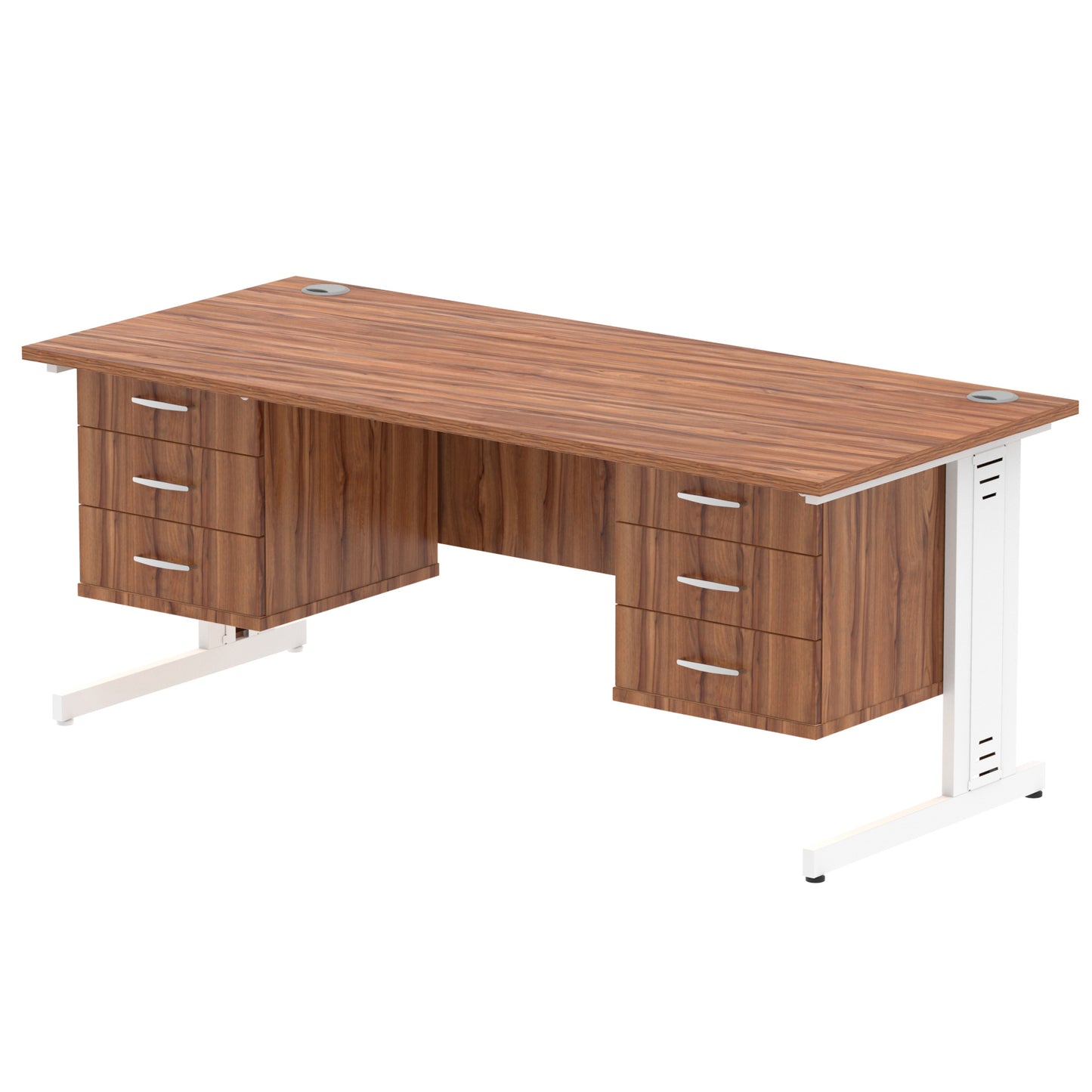Impulse Cable Managed Straight Desk With Two Fixed Pedestal - 1800mm - Multiple Colour Options