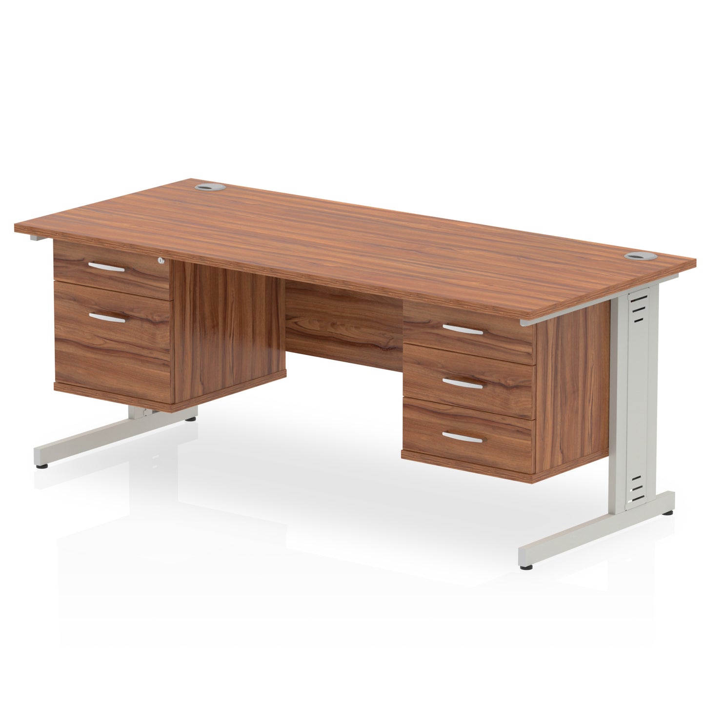 Impulse Cable Managed Straight Desk With Two Fixed Pedestal - 1600mm - Multiple Colour Options