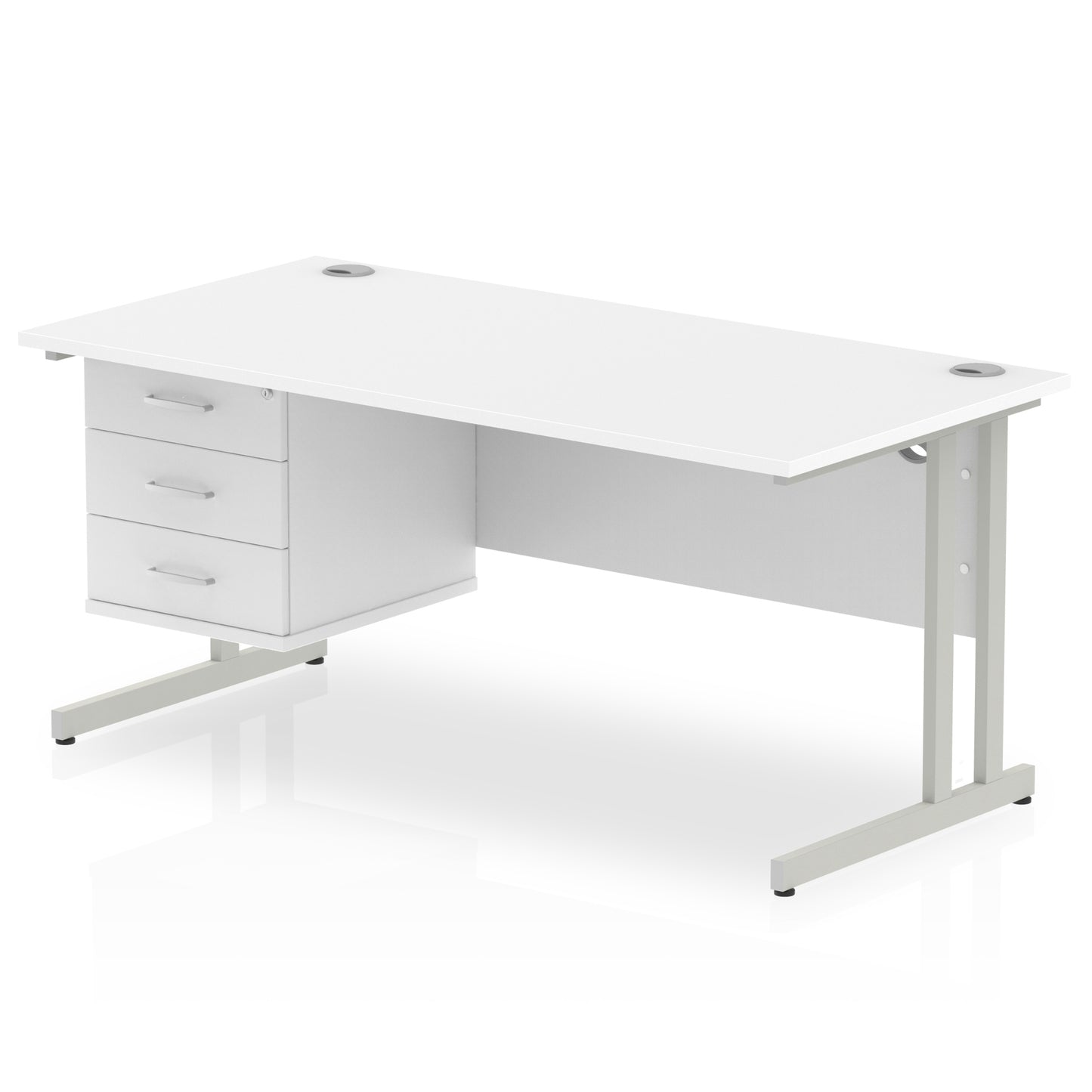 Impulse Cantilever Straight Desk With Single Fixed Pedestal - 1600mm - Multiple Colour Options