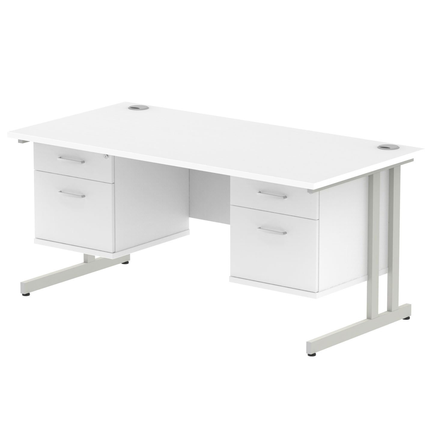 Impulse Cantilever Straight Desk With Two Fixed Pedestal - 1600mm - Multiple Colour Options