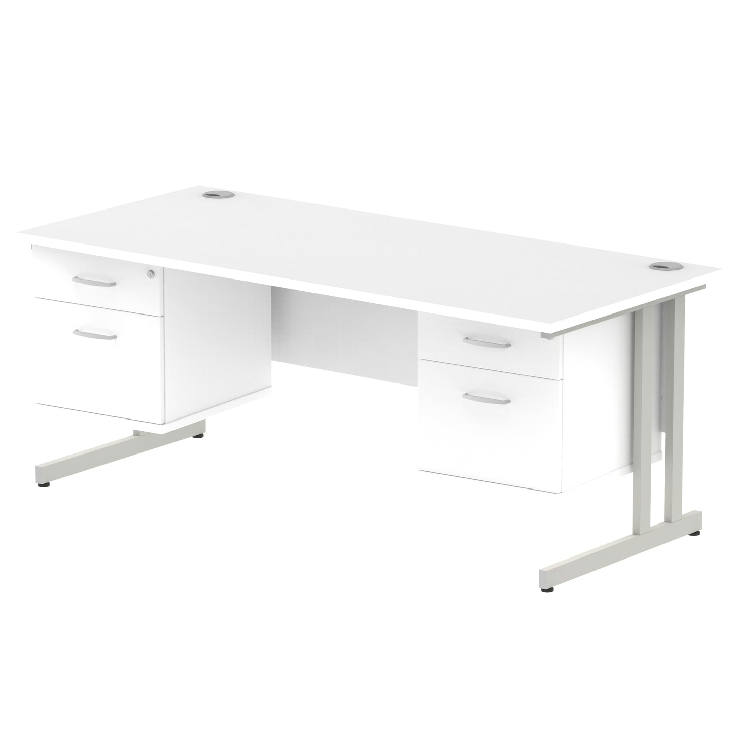 Impulse Cantilever Straight Desk With Two Fixed Pedestal - 1800mm - Multiple Colour Options
