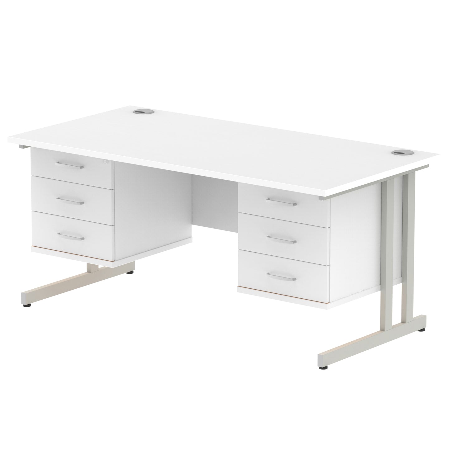 Impulse Cantilever Straight Desk With Two Fixed Pedestal - 1600mm - Multiple Colour Options