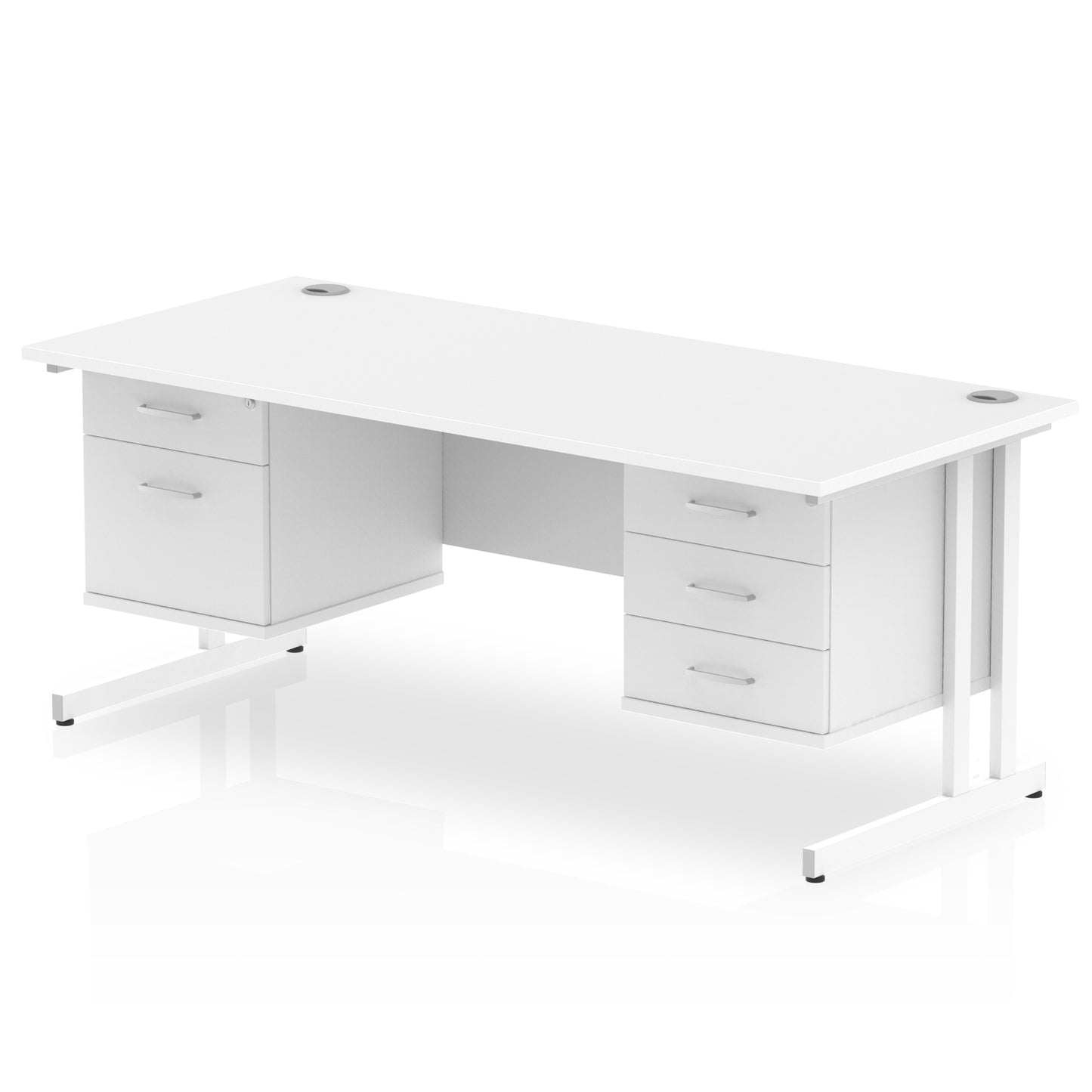 Impulse Cantilever Straight Desk With Two Fixed Pedestal - 1600mm - Multiple Colour Options