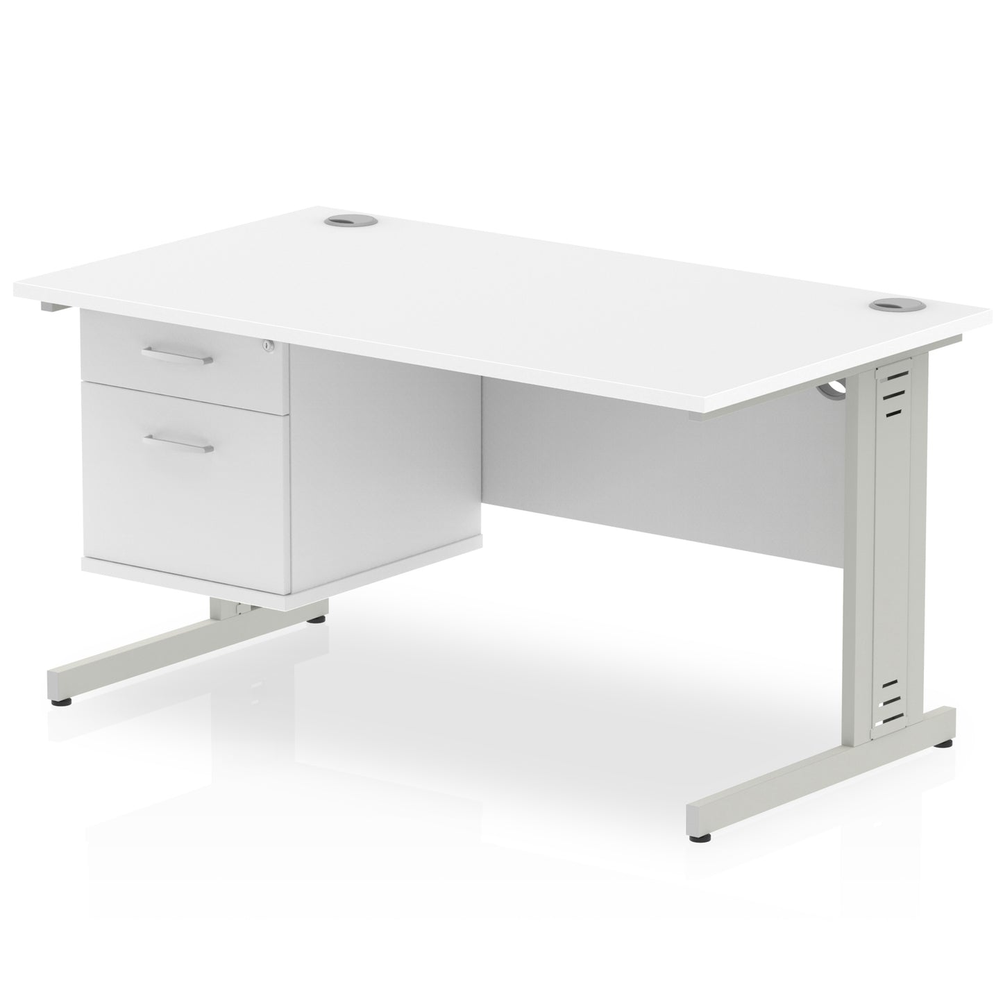 Impulse Cable Managed Straight Desk With Single Fixed Pedestal - 1400mm - Multiple Colour Options