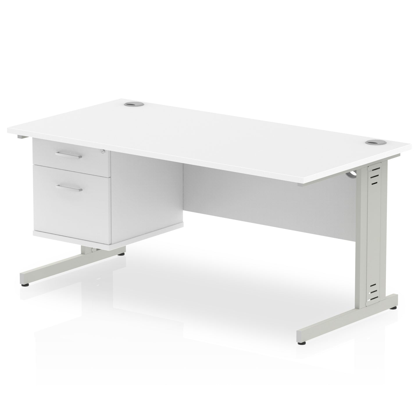 Impulse Cable Managed Straight Desk With Single Fixed Pedestal - 1600mm - Multiple Colour Options