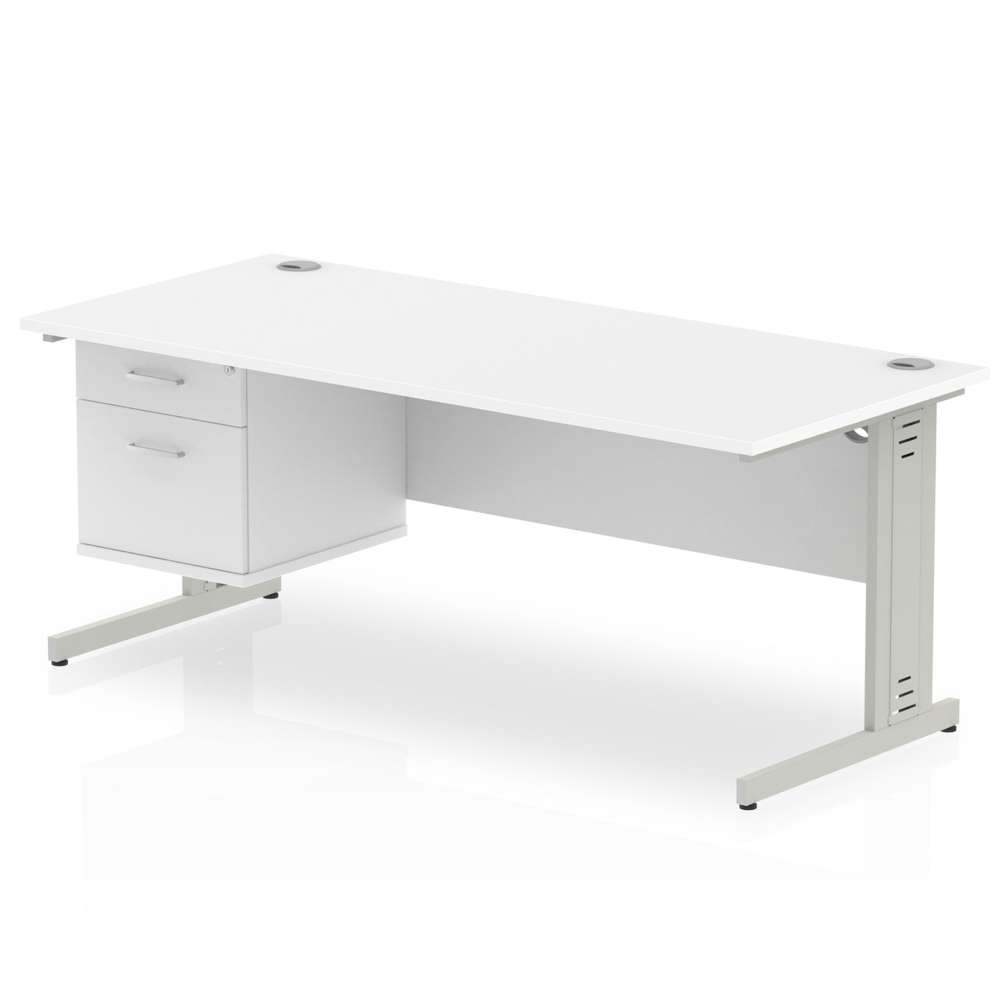 Impulse Cable Managed Straight Desk With Single Fixed Pedestal - 1800mm - Multiple Colour Options