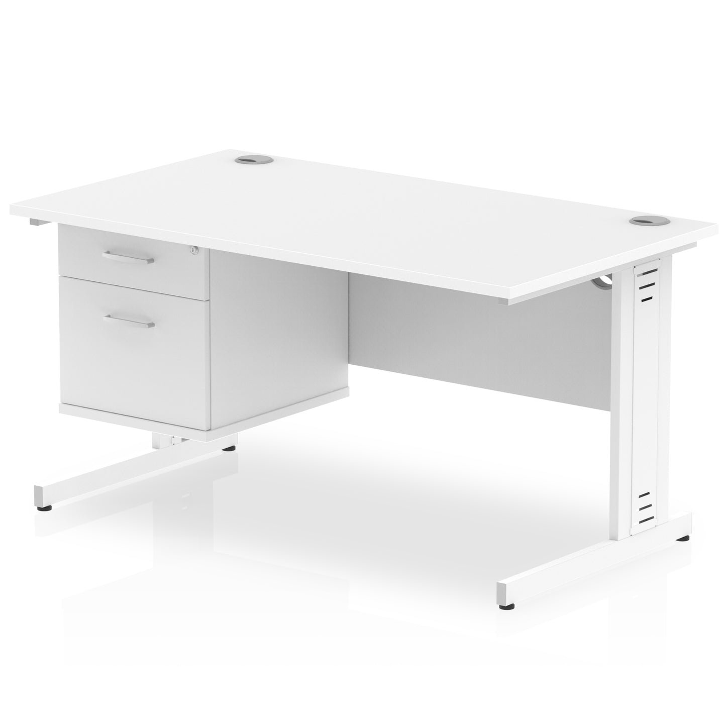 Impulse Cable Managed Straight Desk With Single Fixed Pedestal - 1400mm - Multiple Colour Options