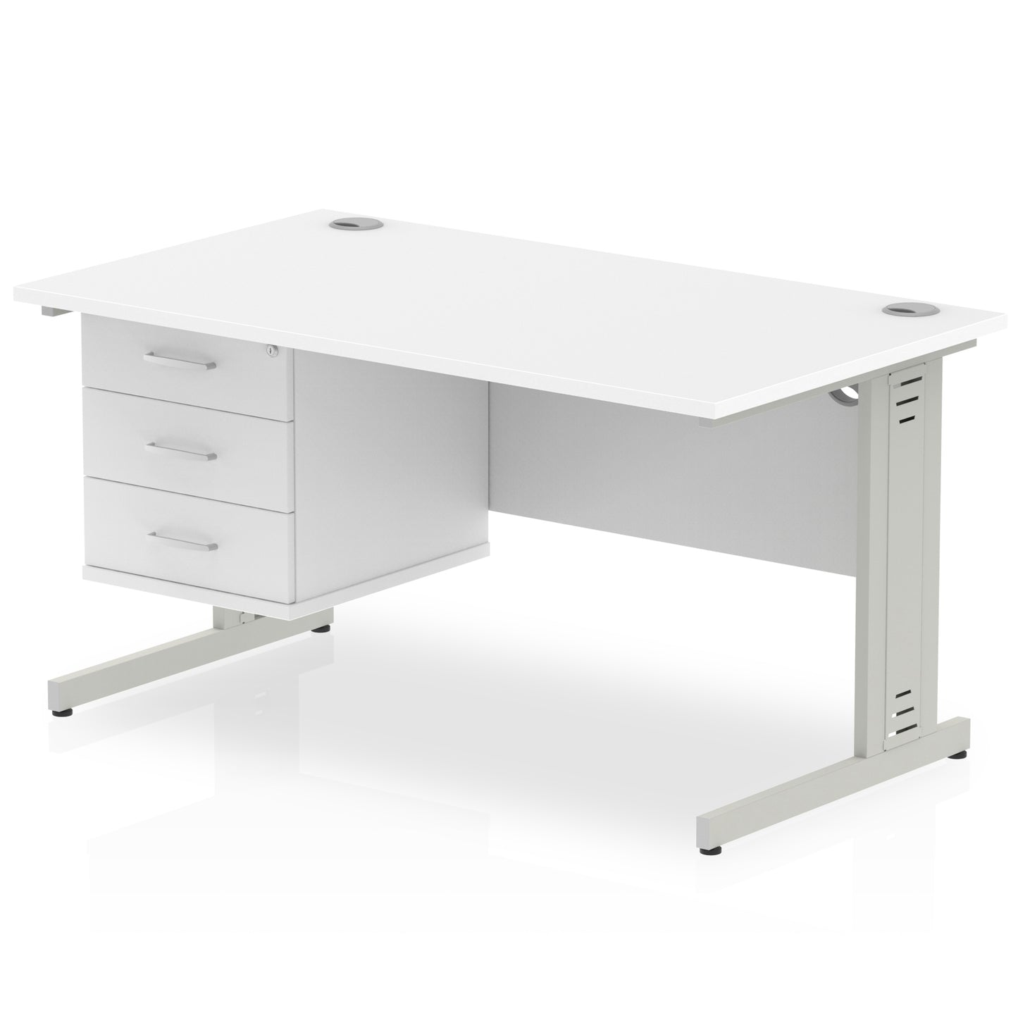Impulse Cable Managed Straight Desk With Single Fixed Pedestal - 1400mm - Multiple Colour Options