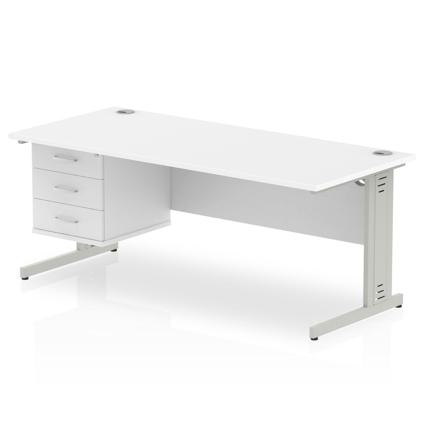 Impulse Cable Managed Straight Desk With Single Fixed Pedestal - 1800mm - Multiple Colour Options