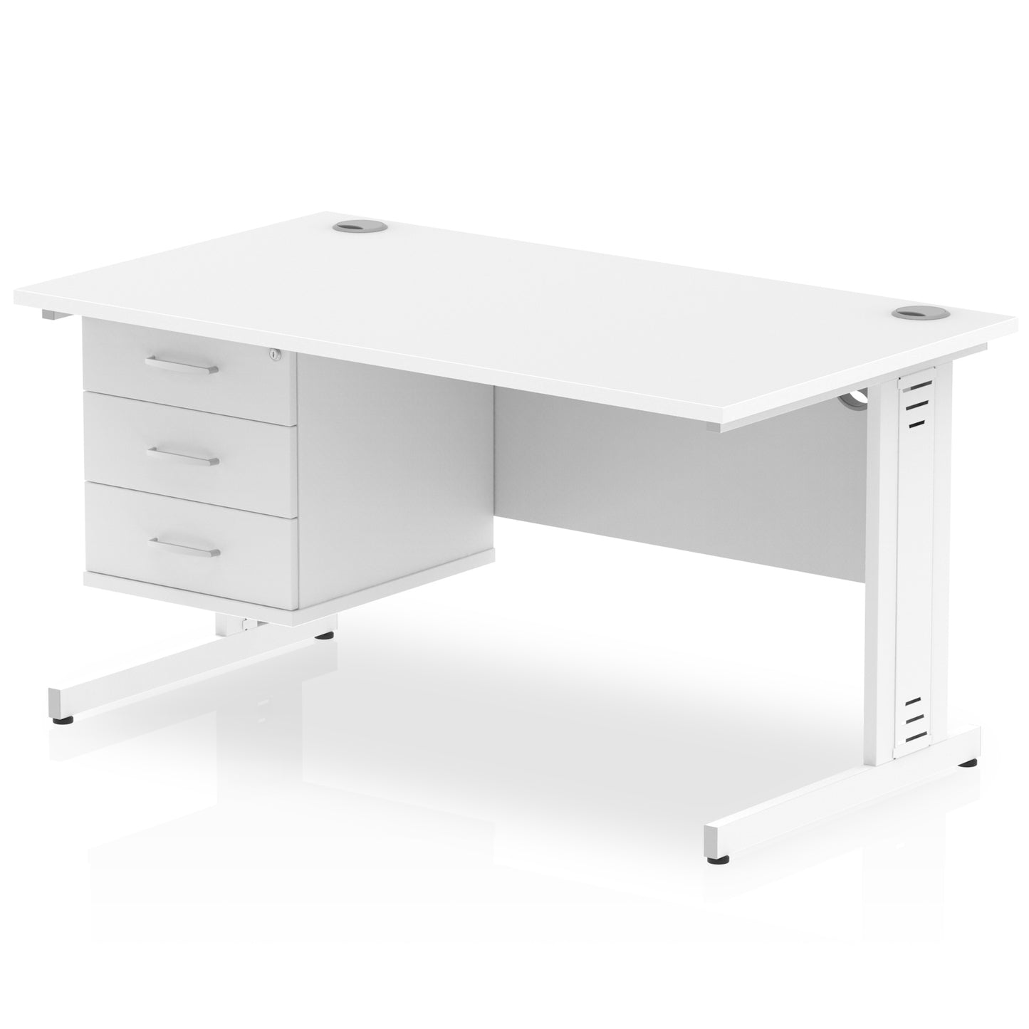 Impulse Cable Managed Straight Desk With Single Fixed Pedestal - 1400mm - Multiple Colour Options