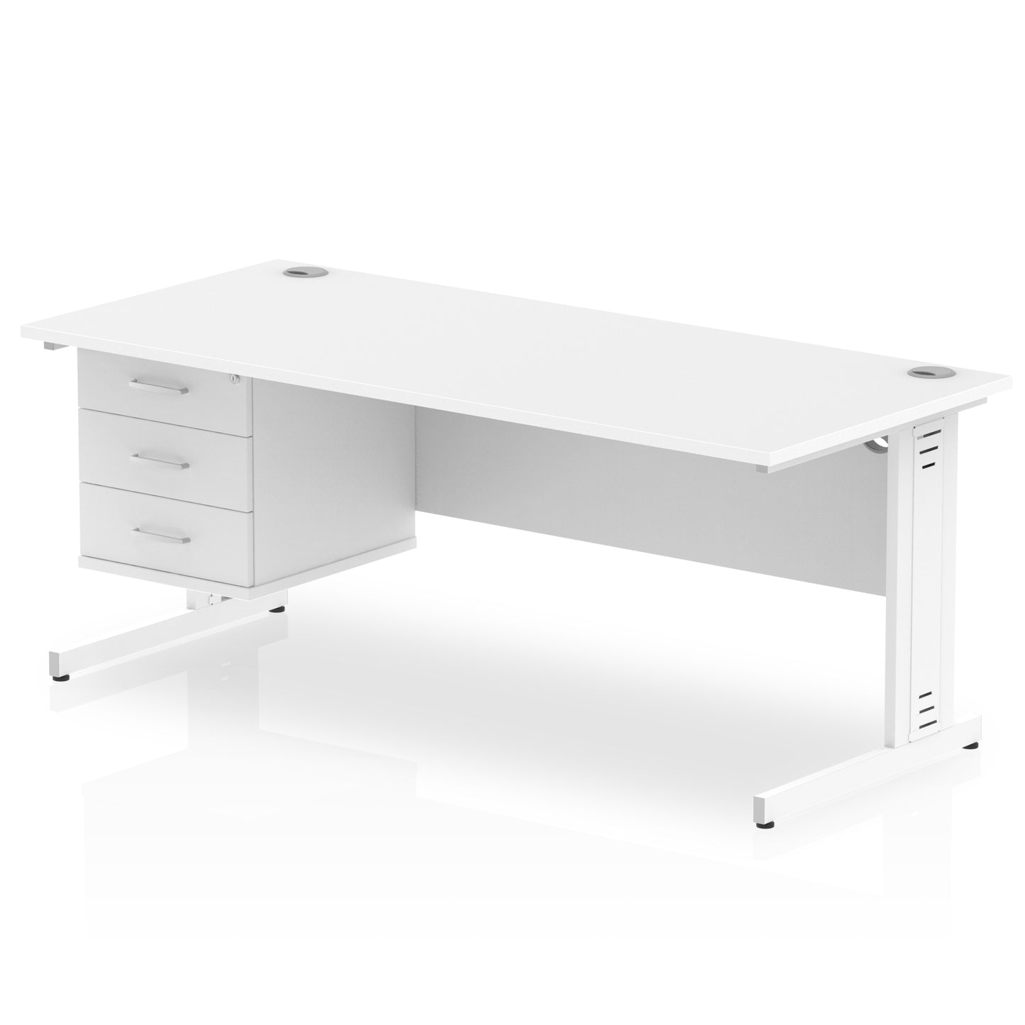 Impulse Cable Managed Straight Desk With Single Fixed Pedestal - 1800mm - Multiple Colour Options