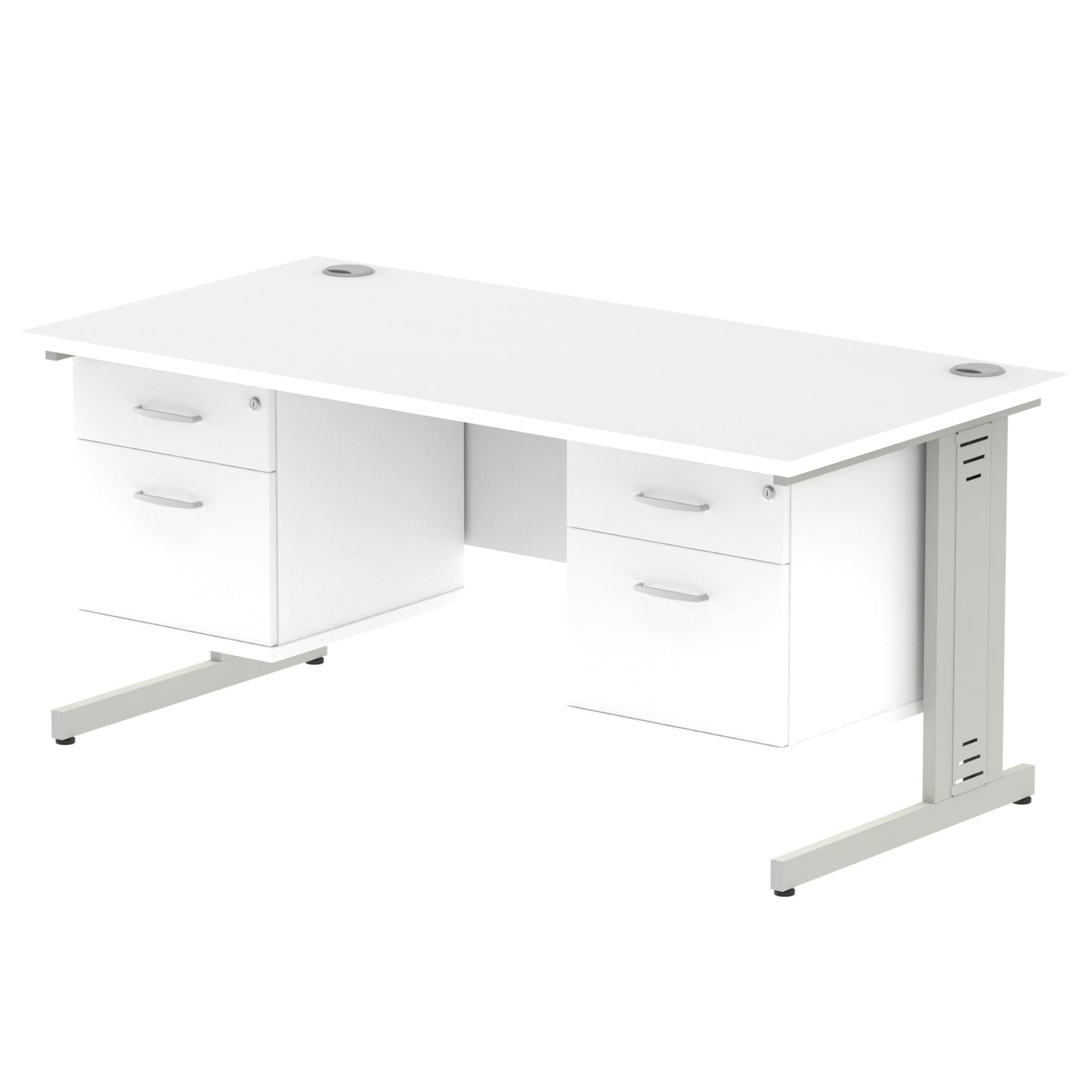 Impulse Cable Managed Straight Desk With Two Fixed Pedestal - 1600mm - Multiple Colour Options