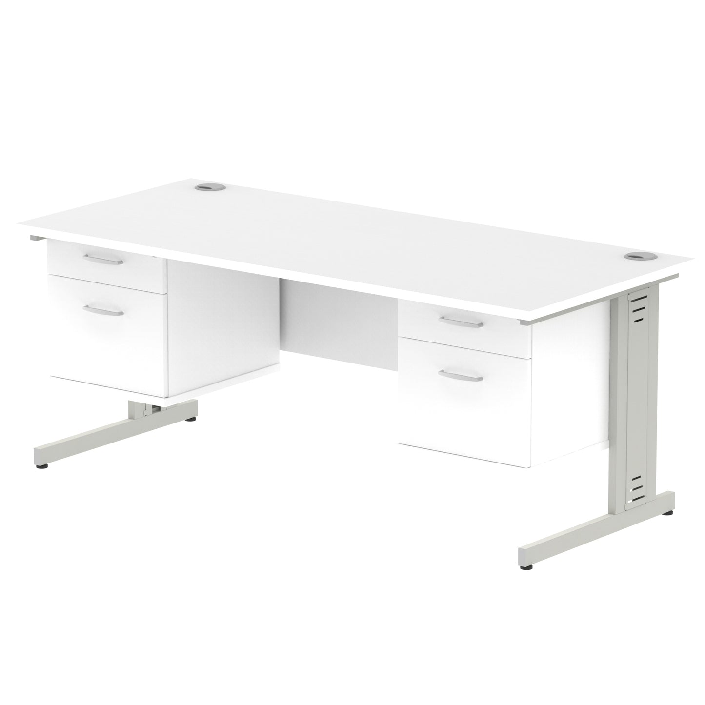 Impulse Cable Managed Straight Desk With Two Fixed Pedestal - 1800mm - Multiple Colour Options