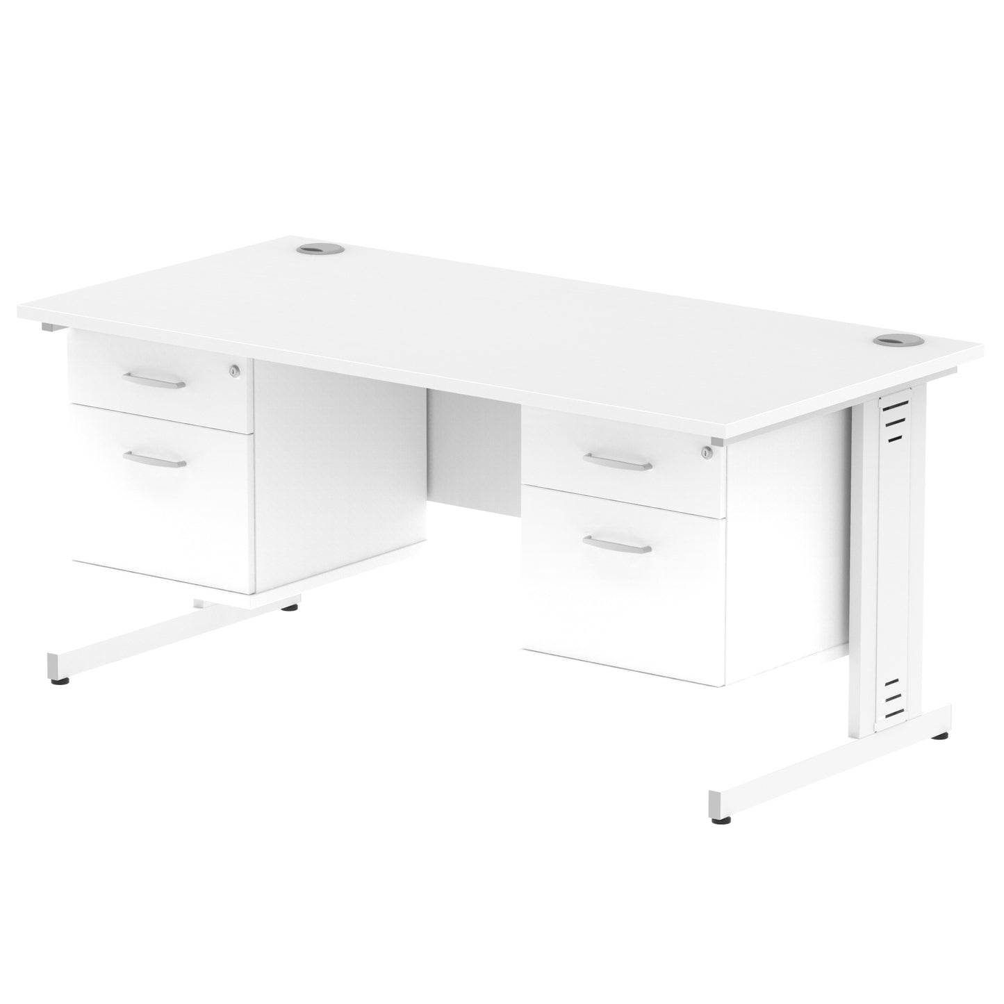 Impulse Cable Managed Straight Desk With Two Fixed Pedestal - 1600mm - Multiple Colour Options