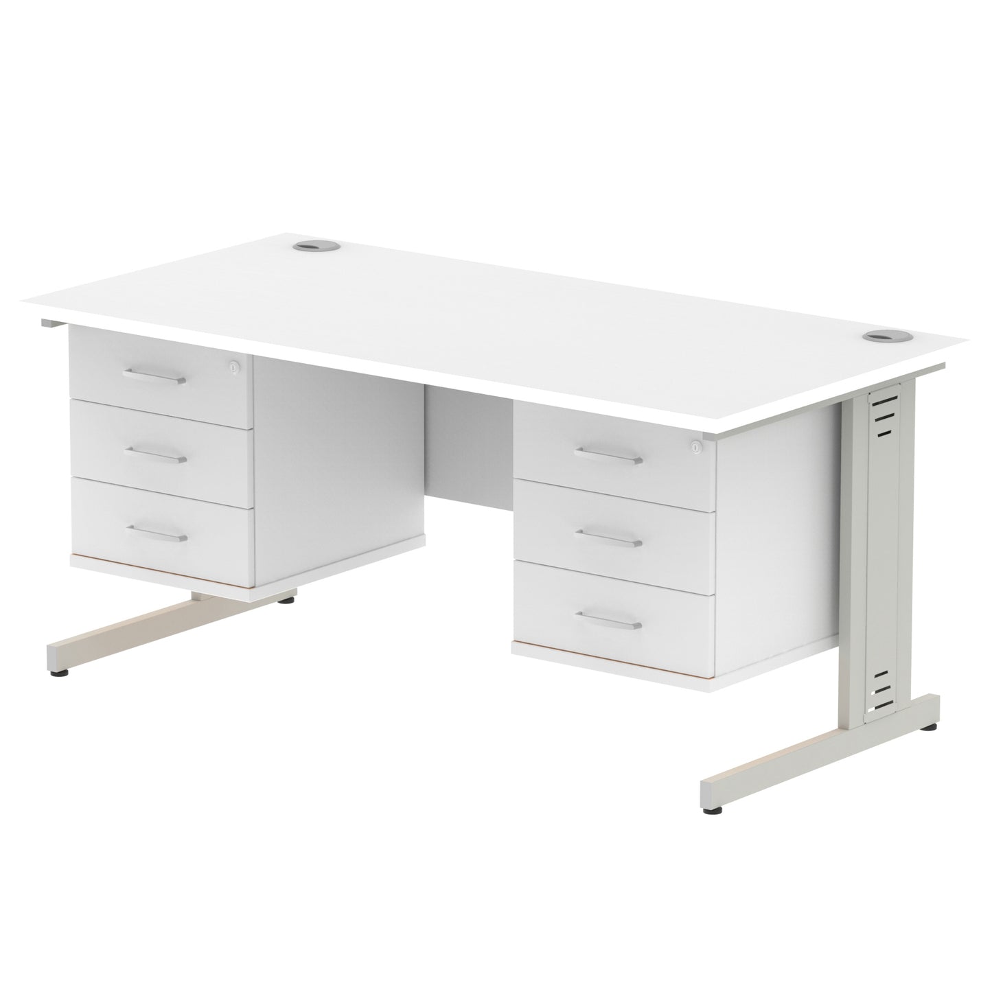 Impulse Cable Managed Straight Desk With Two Fixed Pedestal - 1600mm - Multiple Colour Options