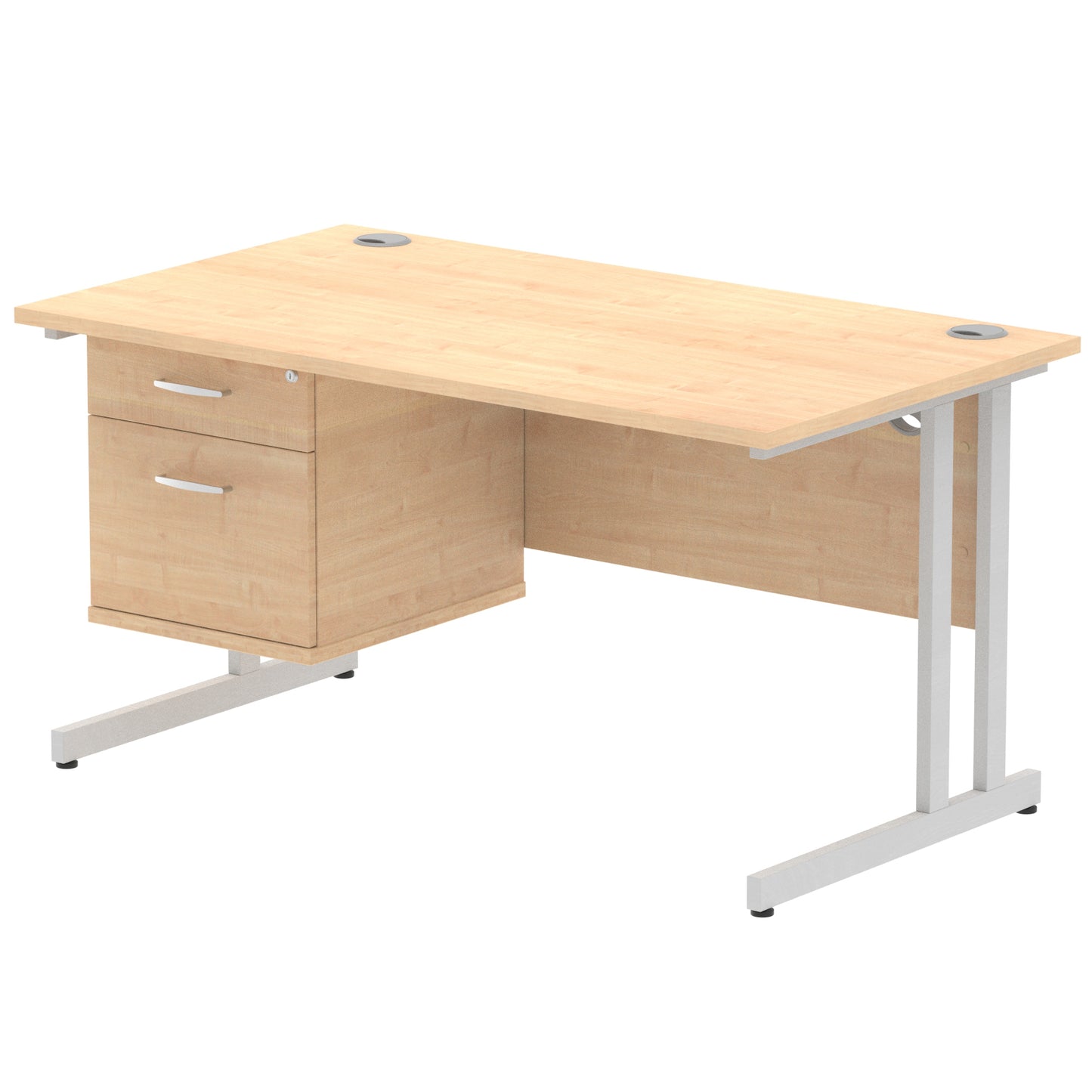 Impulse Cantilever Straight Desk With Single Fixed Pedestal - 1400mm - Multiple Colour Options