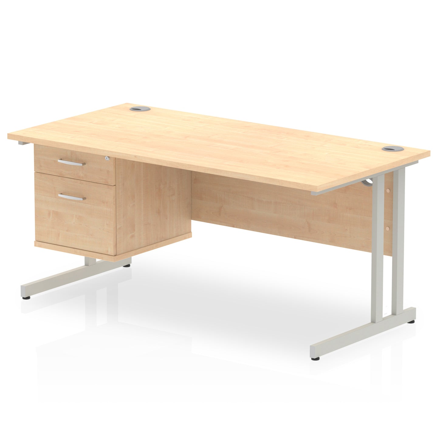 Impulse Cantilever Straight Desk With Single Fixed Pedestal - 1600mm - Multiple Colour Options