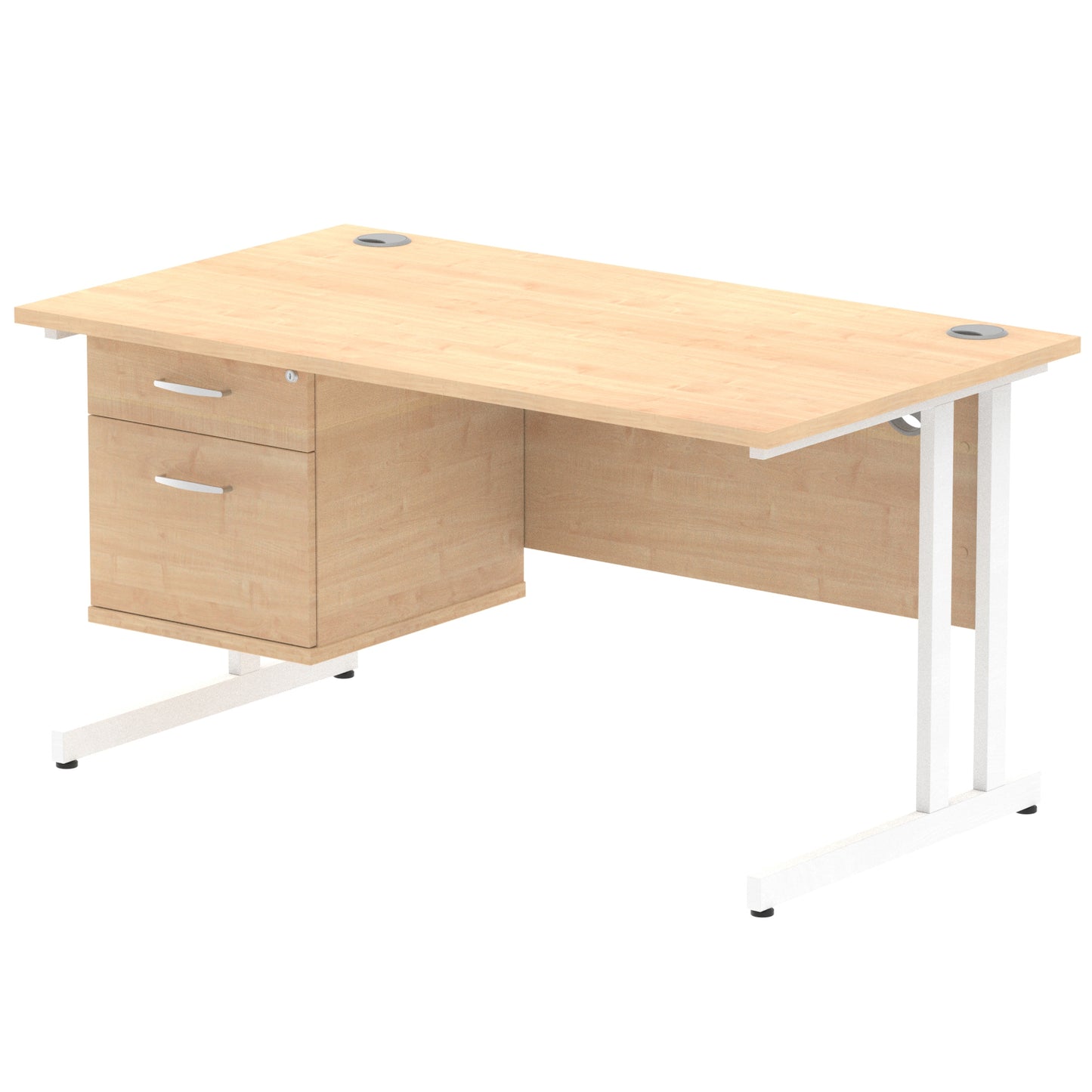 Impulse Cantilever Straight Desk With Single Fixed Pedestal - 1400mm - Multiple Colour Options