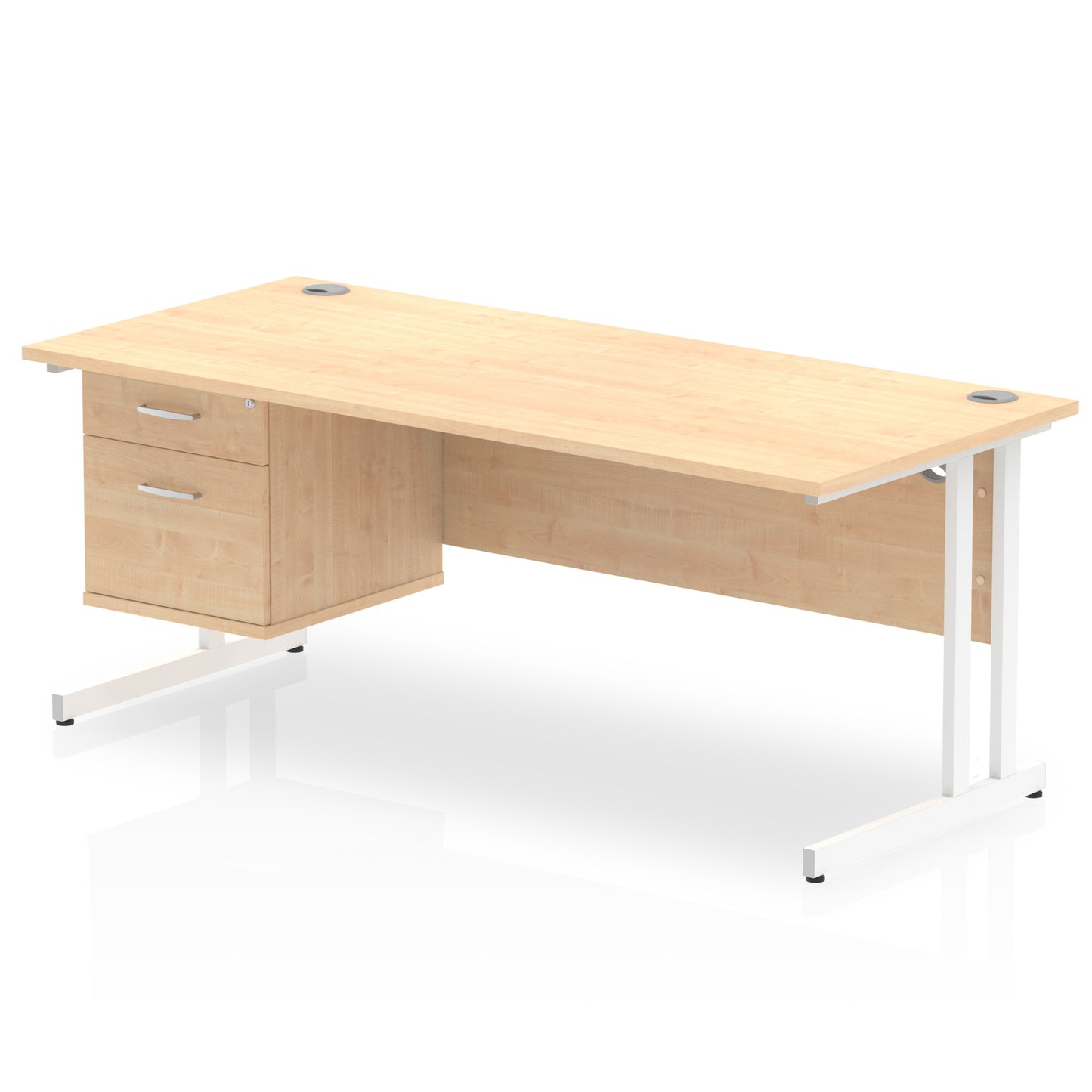 Impulse Cantilever Straight Desk With Single Fixed Pedestal - 1800mm - Multiple Colour Options