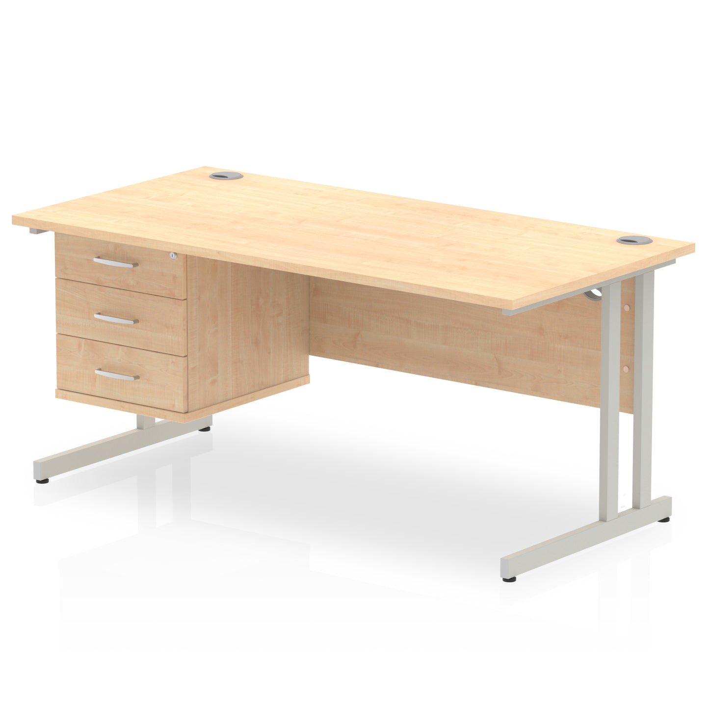 Impulse Cantilever Straight Desk With Single Fixed Pedestal - 1600mm - Multiple Colour Options