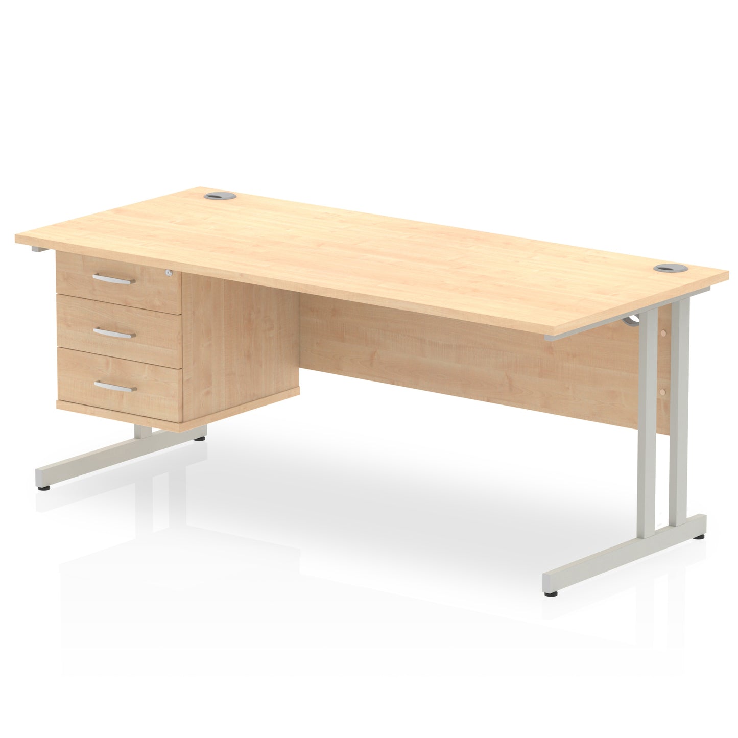Impulse Cantilever Straight Desk With Single Fixed Pedestal - 1800mm - Multiple Colour Options