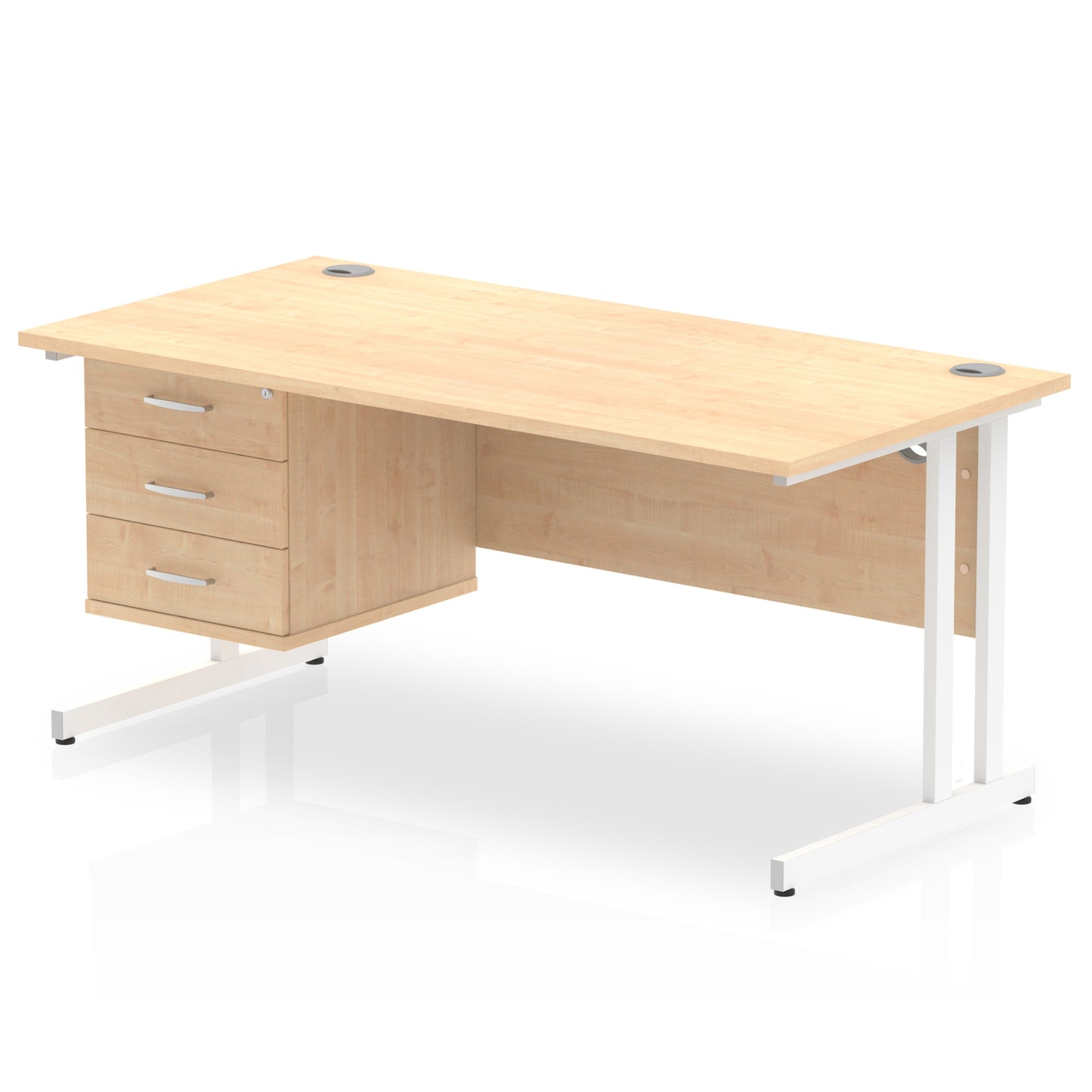 Impulse Cantilever Straight Desk With Single Fixed Pedestal - 1600mm - Multiple Colour Options