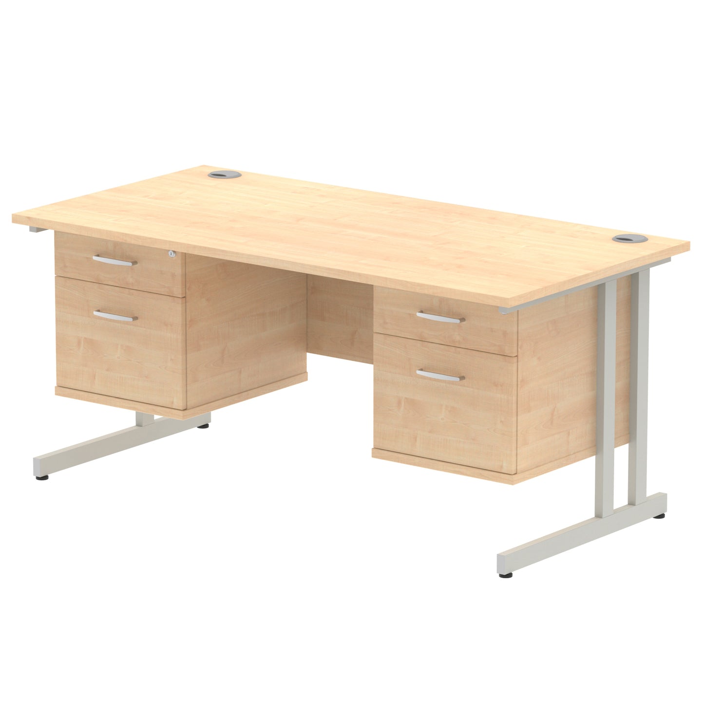 Impulse Cantilever Straight Desk With Two Fixed Pedestal - 1600mm - Multiple Colour Options