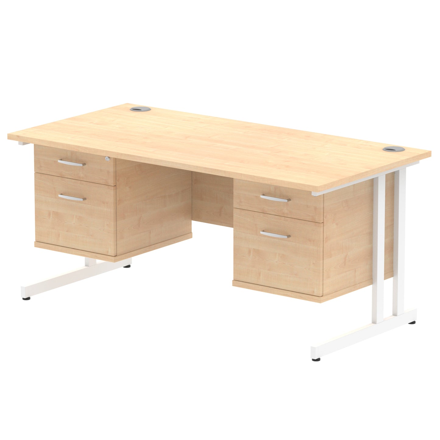 Impulse Cantilever Straight Desk With Two Fixed Pedestal - 1600mm - Multiple Colour Options
