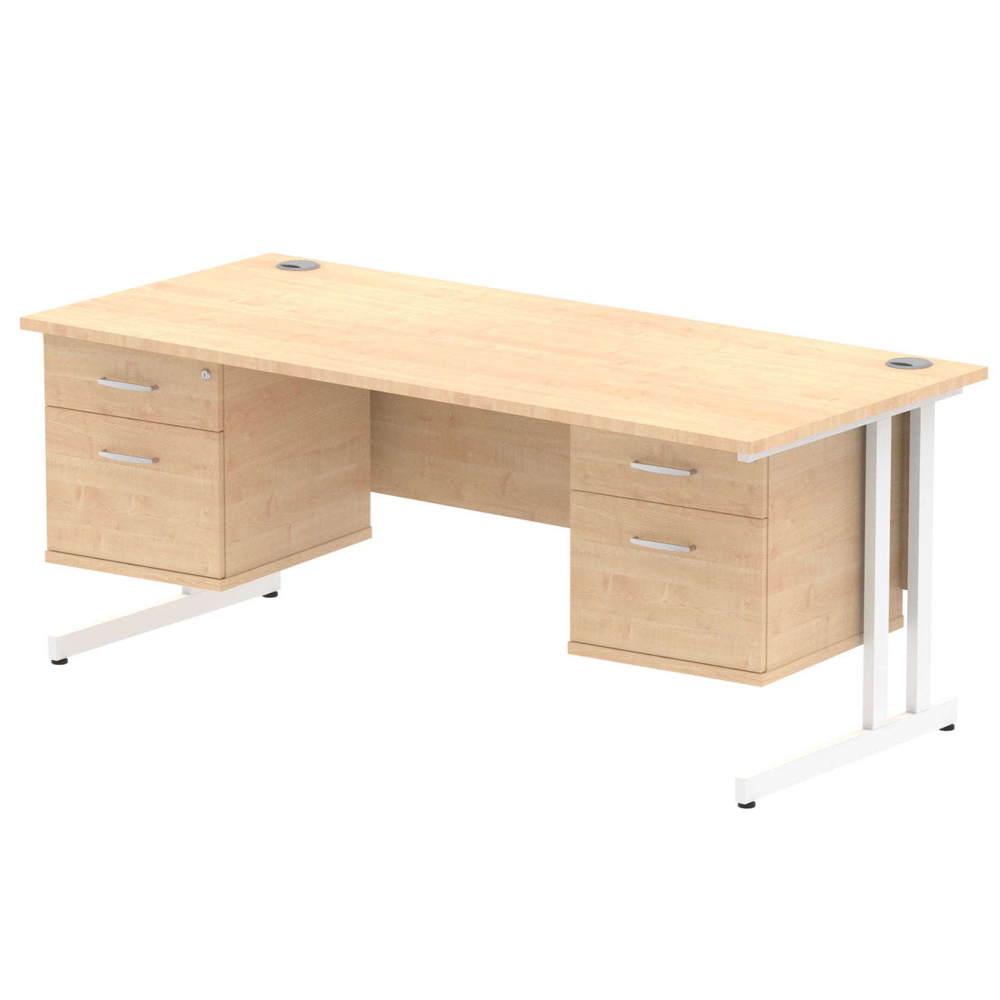 Impulse Cantilever Straight Desk With Two Fixed Pedestal - 1800mm - Multiple Colour Options