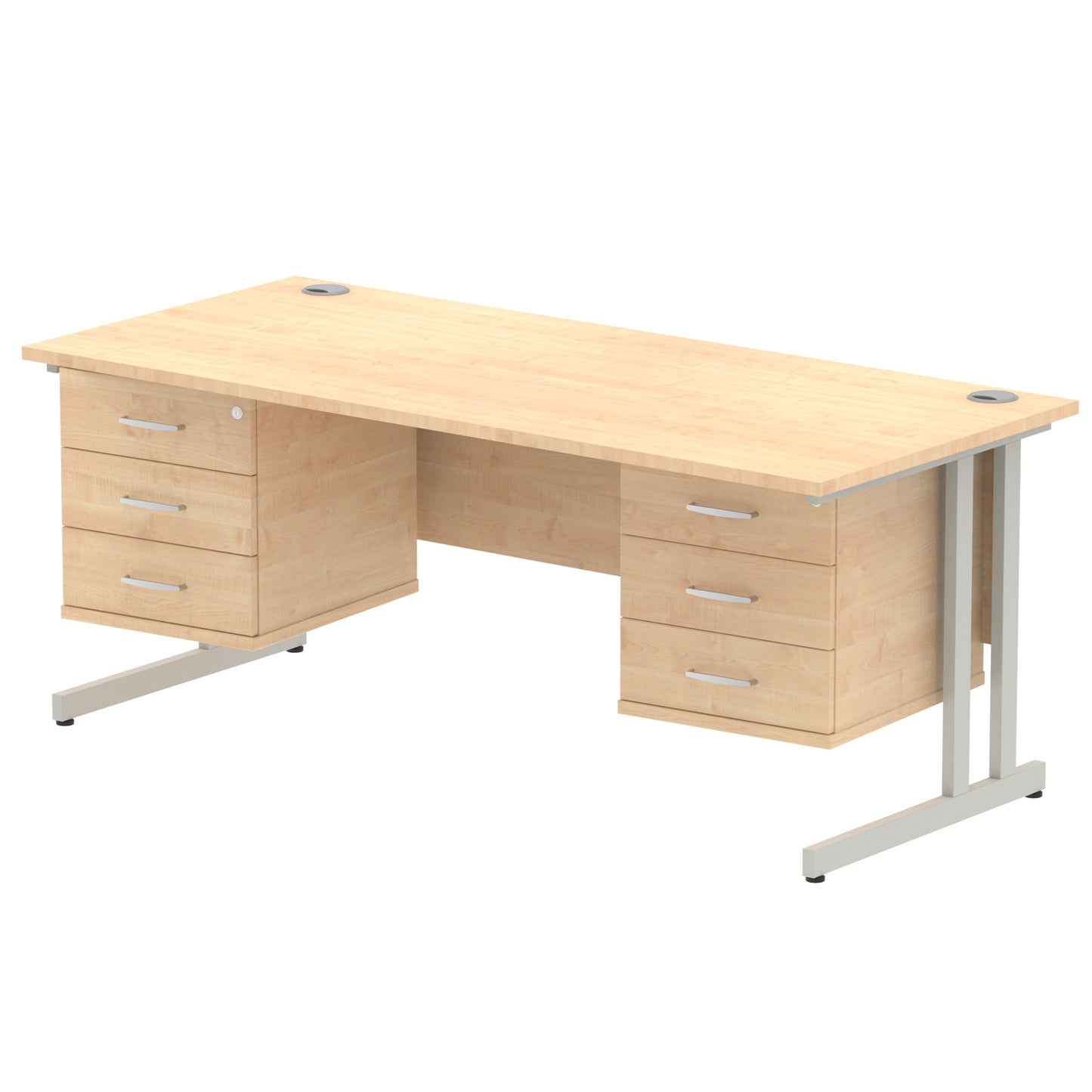 Impulse Cantilever Straight Desk With Two Fixed Pedestal - 1800mm - Multiple Colour Options