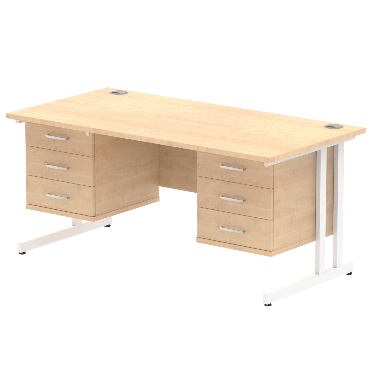 Impulse Cantilever Straight Desk With Two Fixed Pedestal - 1600mm - Multiple Colour Options