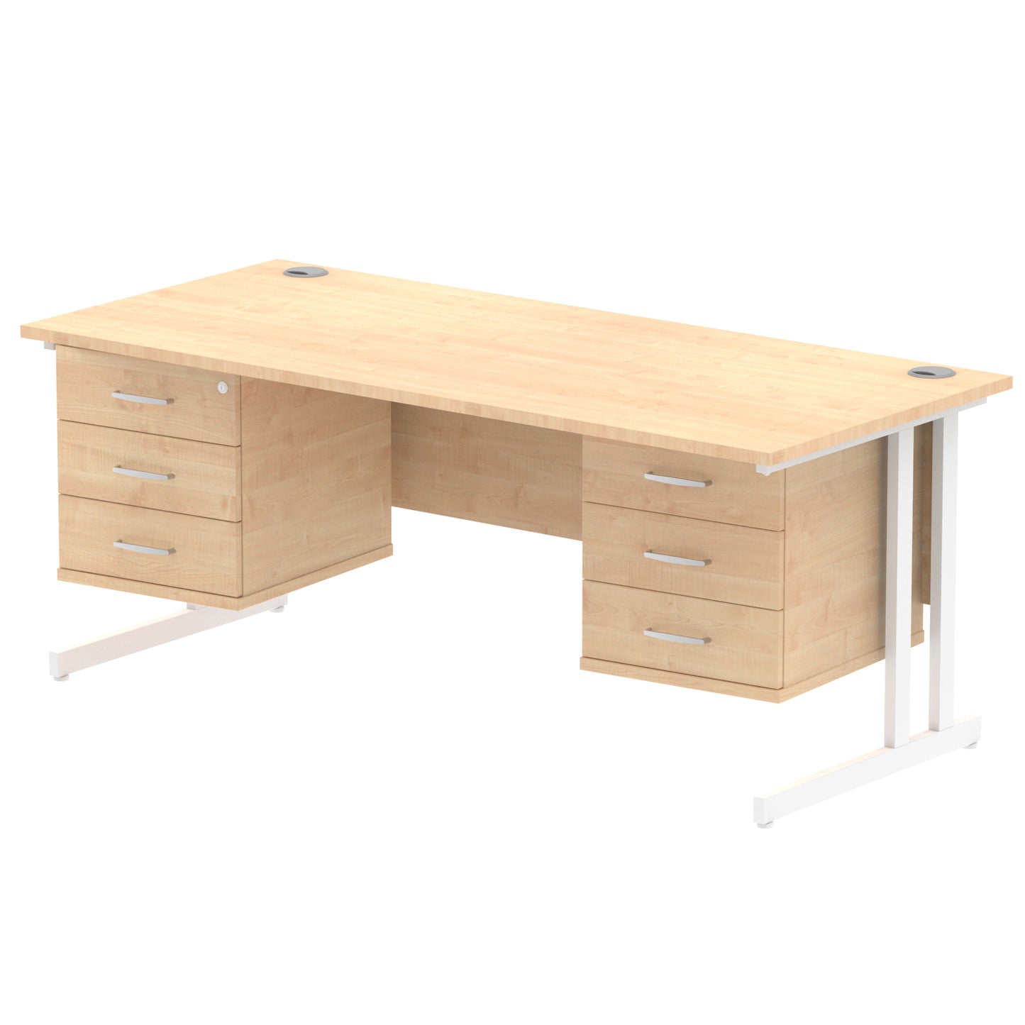 Impulse Cantilever Straight Desk With Two Fixed Pedestal - 1800mm - Multiple Colour Options