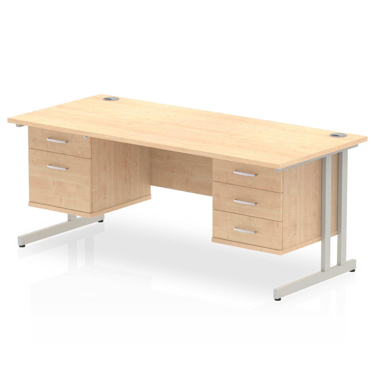 Impulse Cantilever Straight Desk With Two Fixed Pedestal - 1800mm - Multiple Colour Options