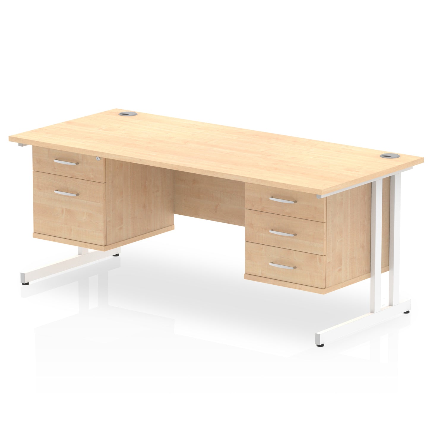 Impulse Cantilever Straight Desk With Two Fixed Pedestal - 1800mm - Multiple Colour Options