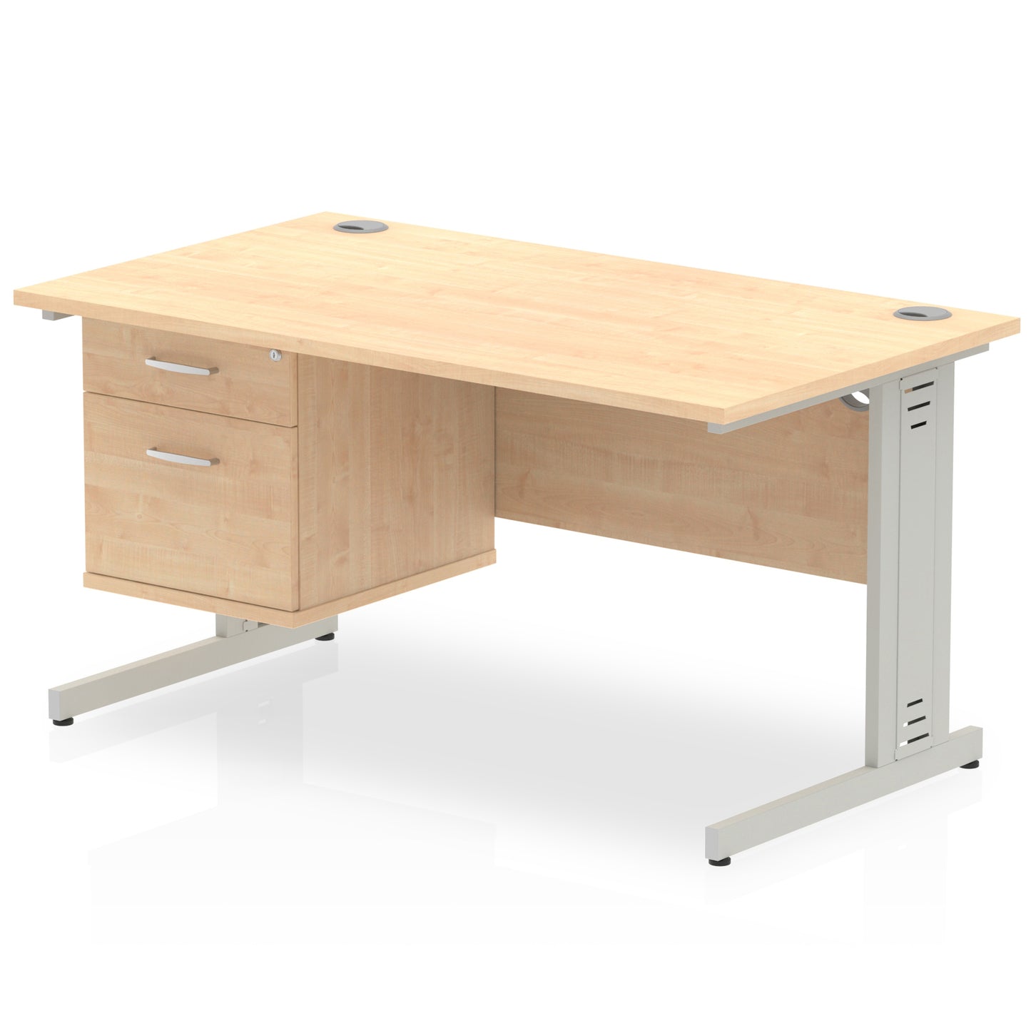 Impulse Cable Managed Straight Desk With Single Fixed Pedestal - 1400mm - Multiple Colour Options