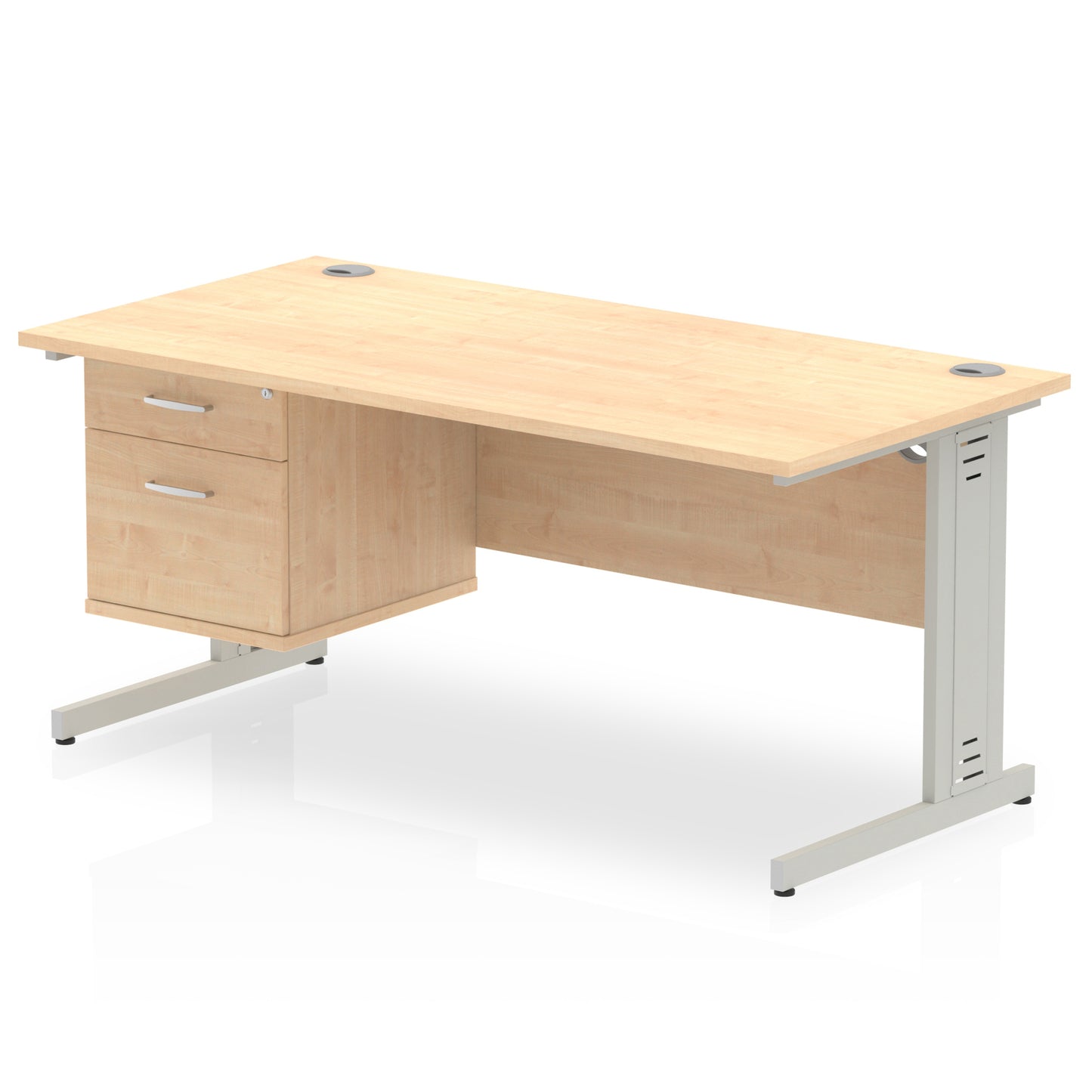 Impulse Cable Managed Straight Desk With Single Fixed Pedestal - 1600mm - Multiple Colour Options