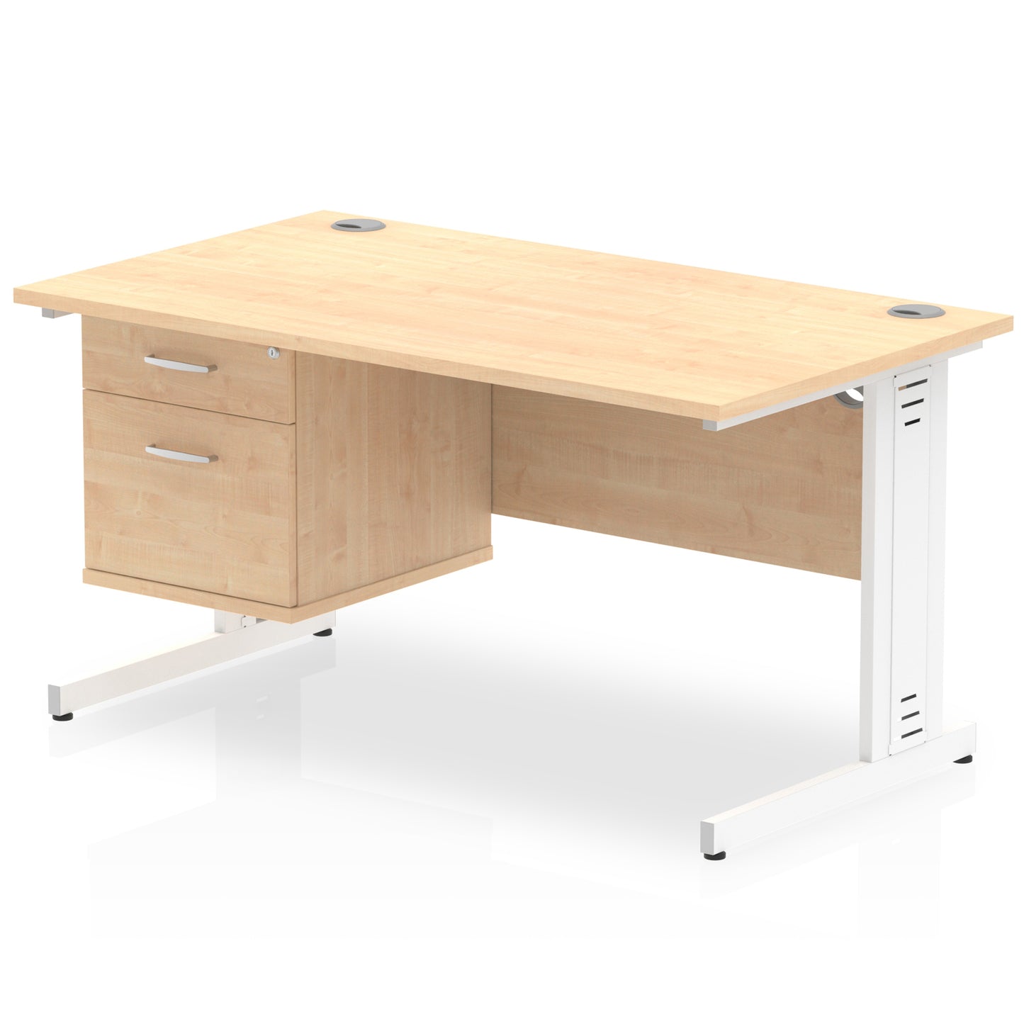 Impulse Cable Managed Straight Desk With Single Fixed Pedestal - 1400mm - Multiple Colour Options